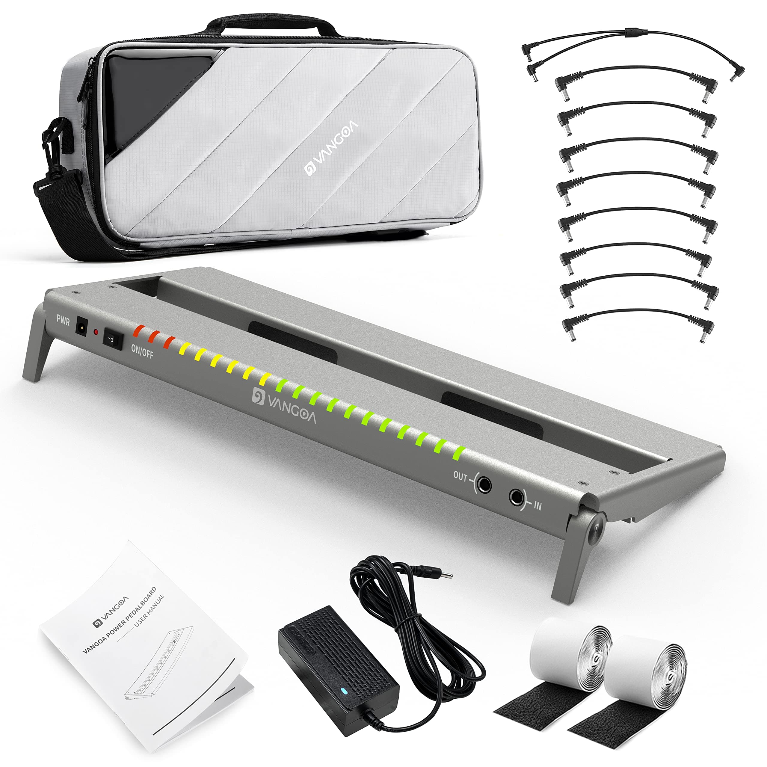 Vangoa Powered Pedal Board,VPPD-S Small Gutiar Pedalboard with Built-in Isolated Power Supply,Durable Aluminum Lightweight Folding Effect Pedal Board with Carry Bag,16.1"*6.5",1.3kg Gray