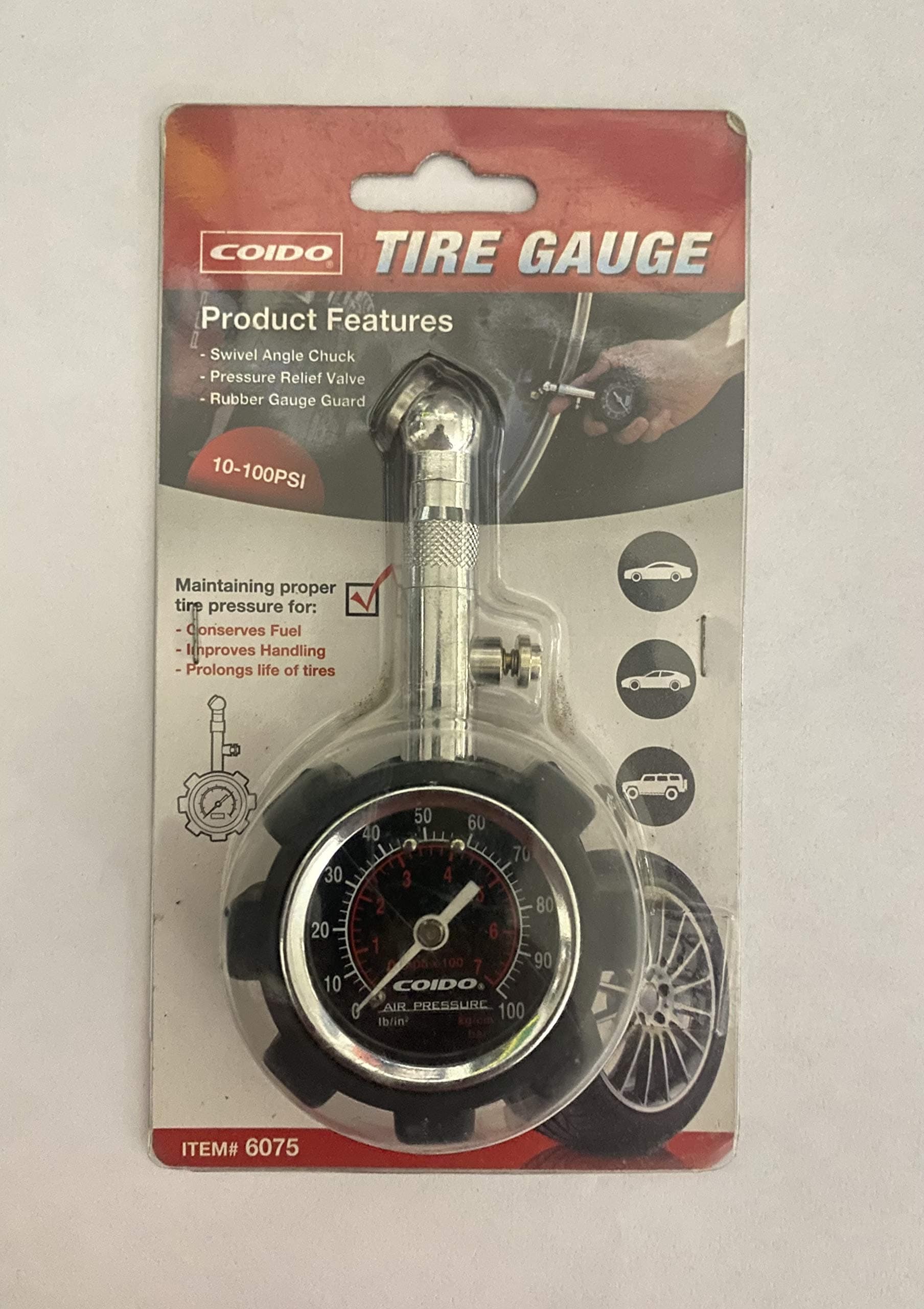 AUTO MT Coido 6075 Metallic Tyre Pressure Guage with Analog Meter