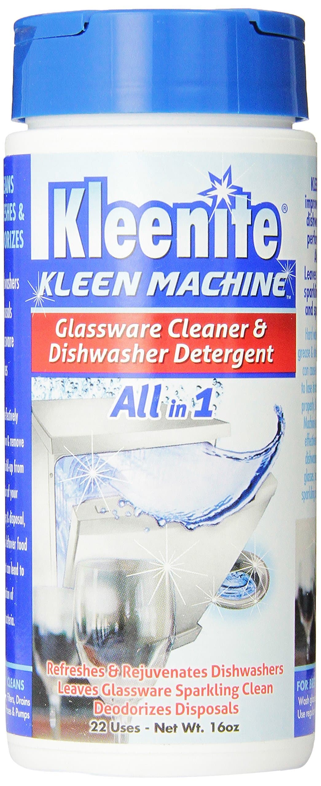 Kleenite Kleen Machine Glassware Cleaner, Dishwasher Detergent, 16 oz. (83272008165) , White