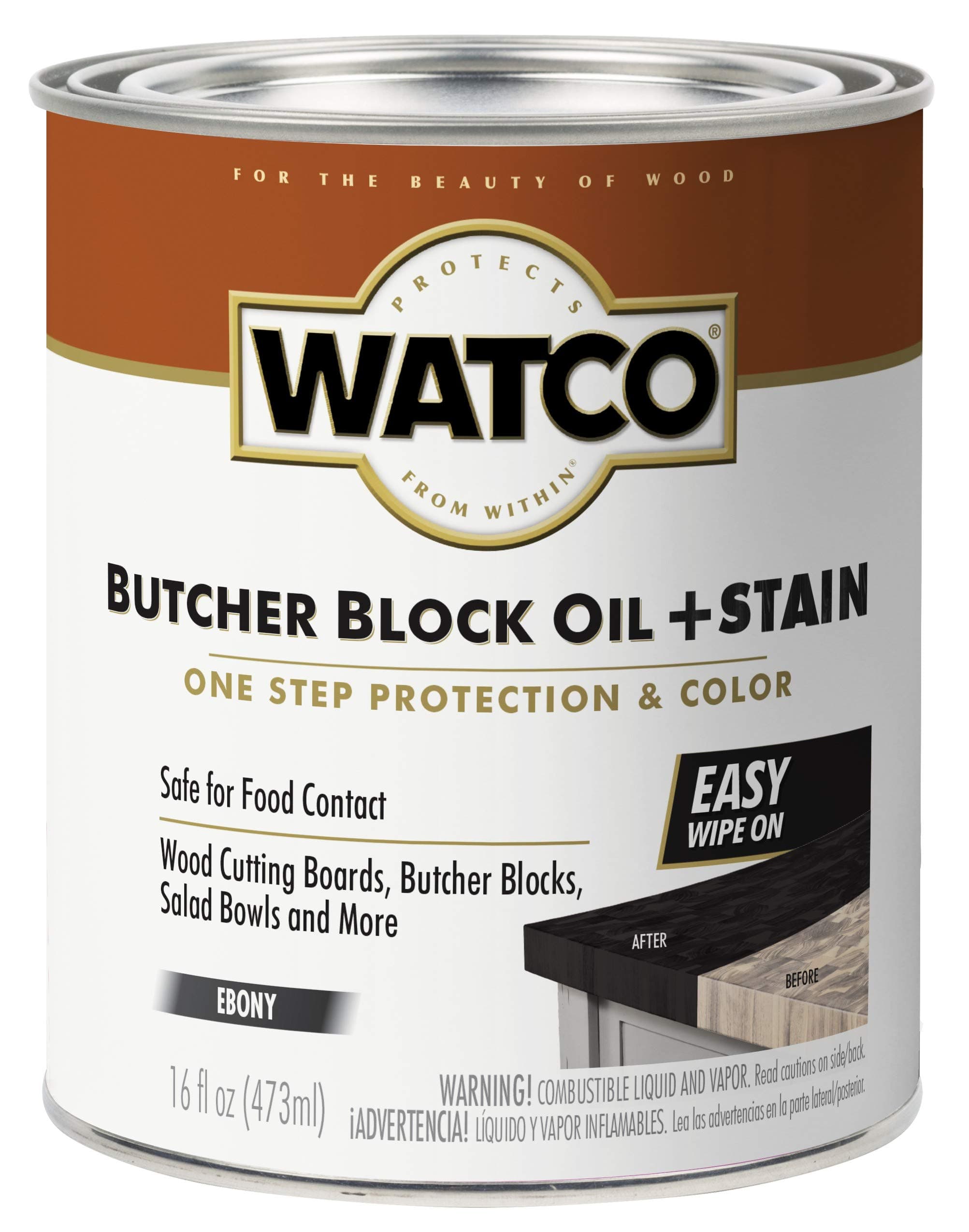 Butcher Block Oil + Stain | Safe for Food Contact | Durable Protection | Easy One‑Coat Application | Ebony | Pint