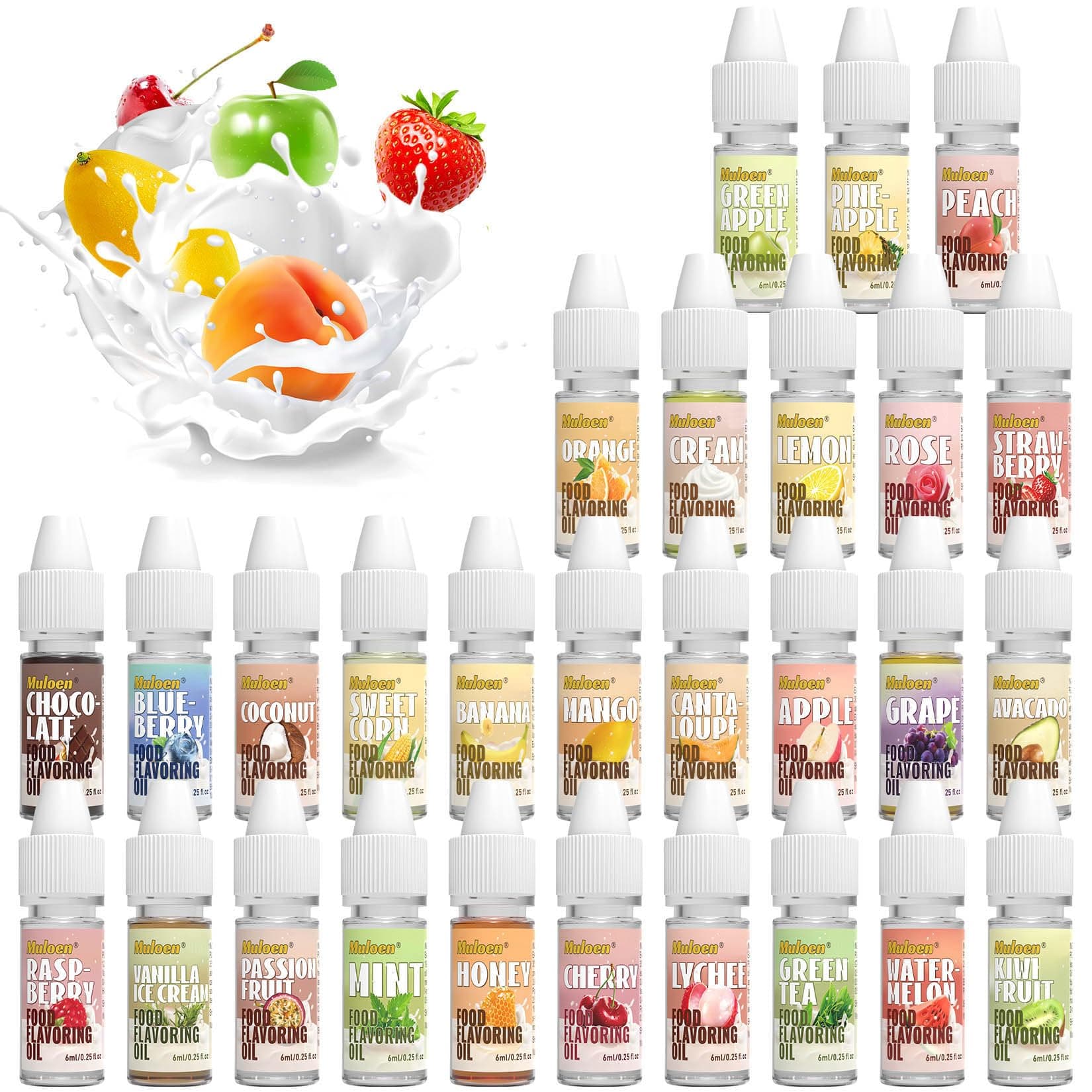 Food Flavoring Oil, 28 Flavors Candy Flavoring, Concentrate Imitation Flavor Extract for Baking, Lip Gloss, Drinks, Cooking, Soap - Water & Oil Soluble - .25 Fl Oz (6 ml) Bottles