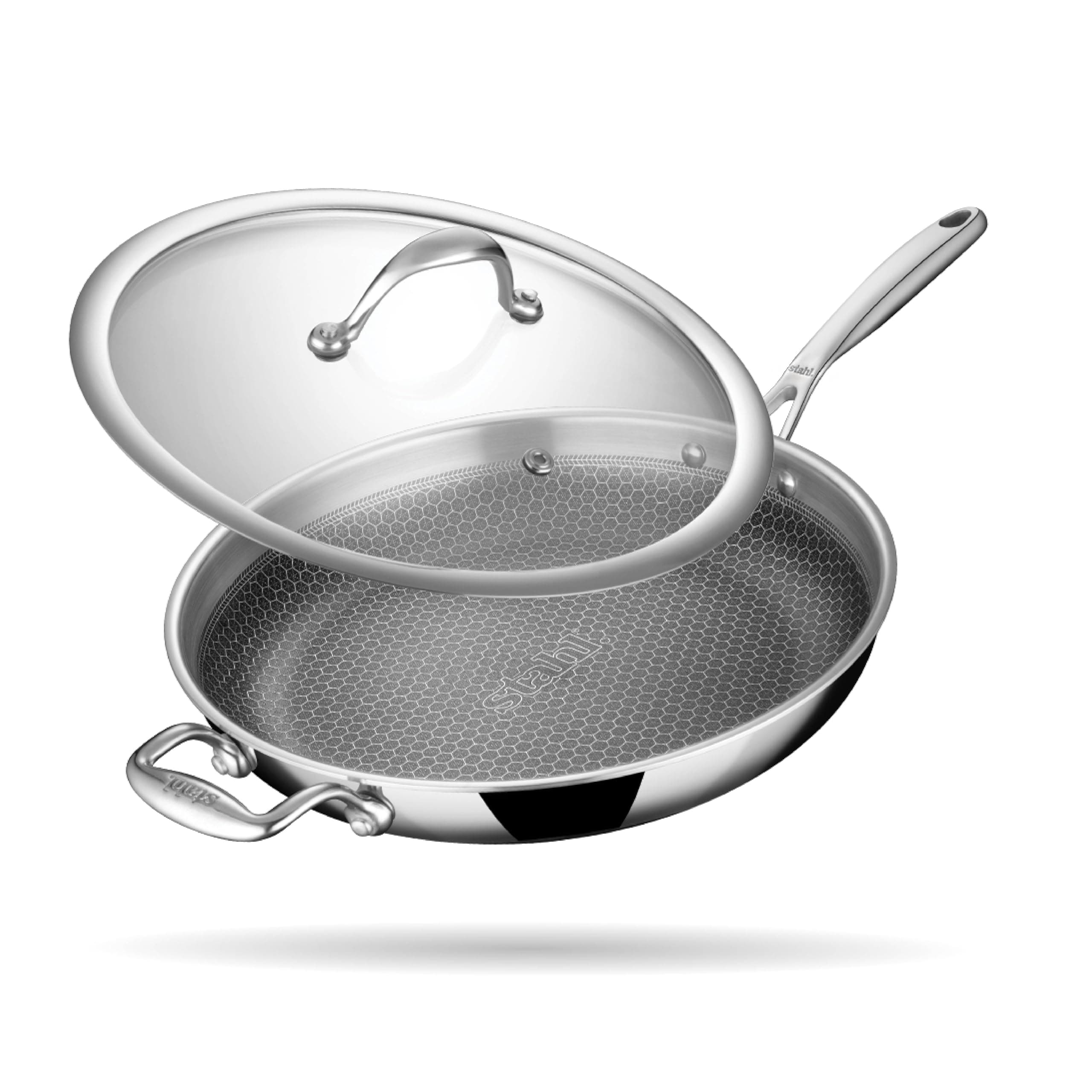 Hybrid Frying Pan Stainless Steel Scratch-Resistant Non-Stick Coating for All Cookers Frying Pan with Induction Base Diameter 28 cm 2.3 Litres (for 8 People)