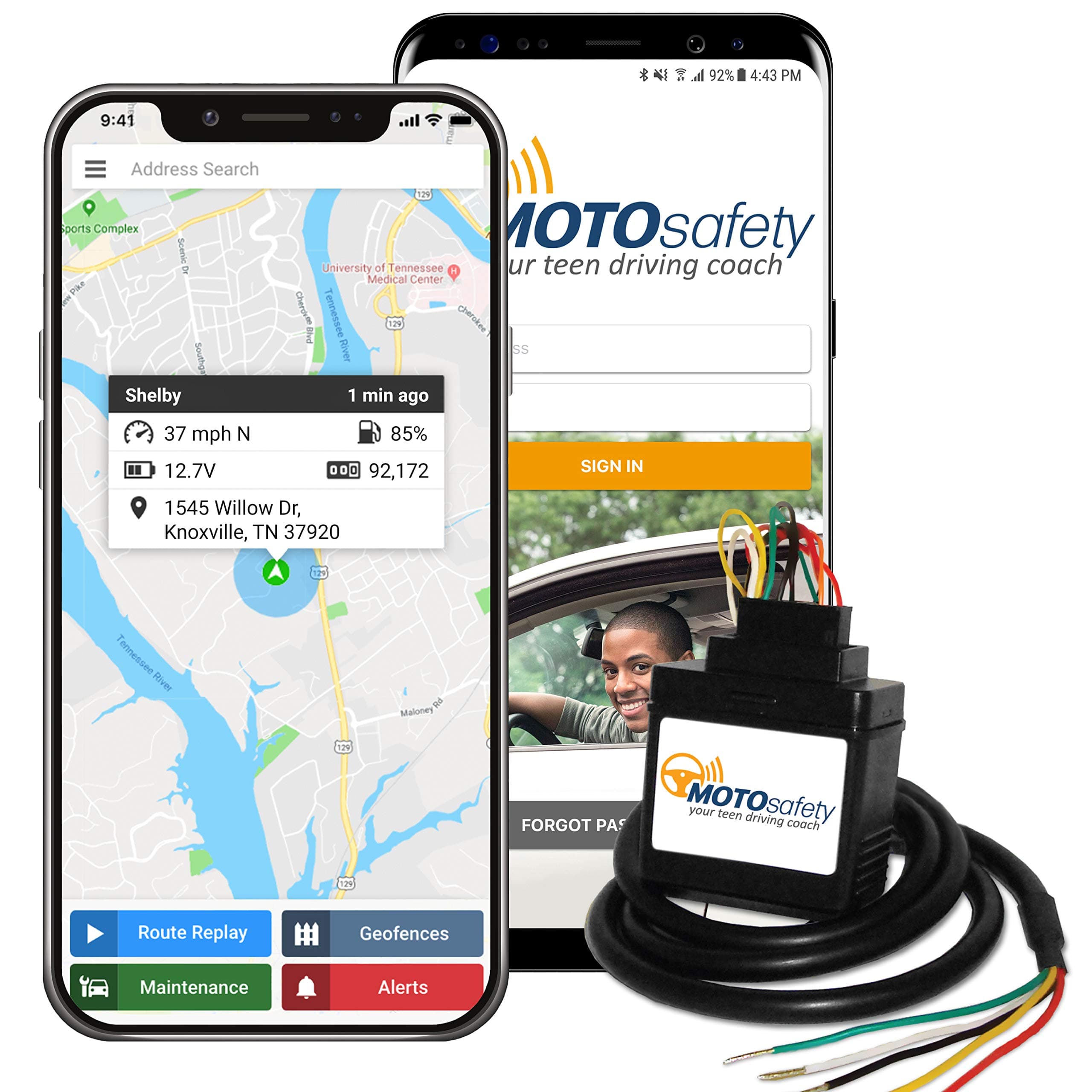MOTOsafety OBD WIRED GPS Car Tracker, Vehicle Tracker and Monitoring System with Real Time Location GPS Reports, Auto Maintenance, Adults, Fleet, Parents, Teen, Elderly, 4G with Phone App