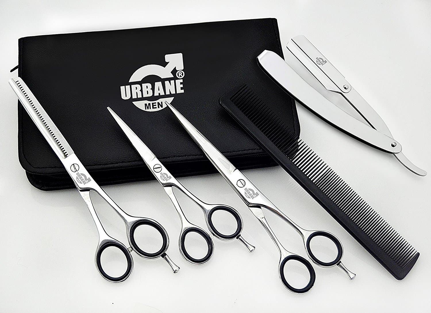 Professional Salon Hairdressing 7" inch Scissor and Thinning Scissor Straight Razor & Comb 5 PEICE SET (Gloss Finish)