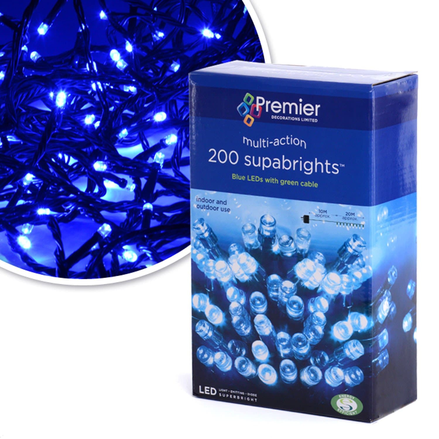 200 LED (16m) Premier Indoor / Outdoor christmas Lights with Timer - Blue