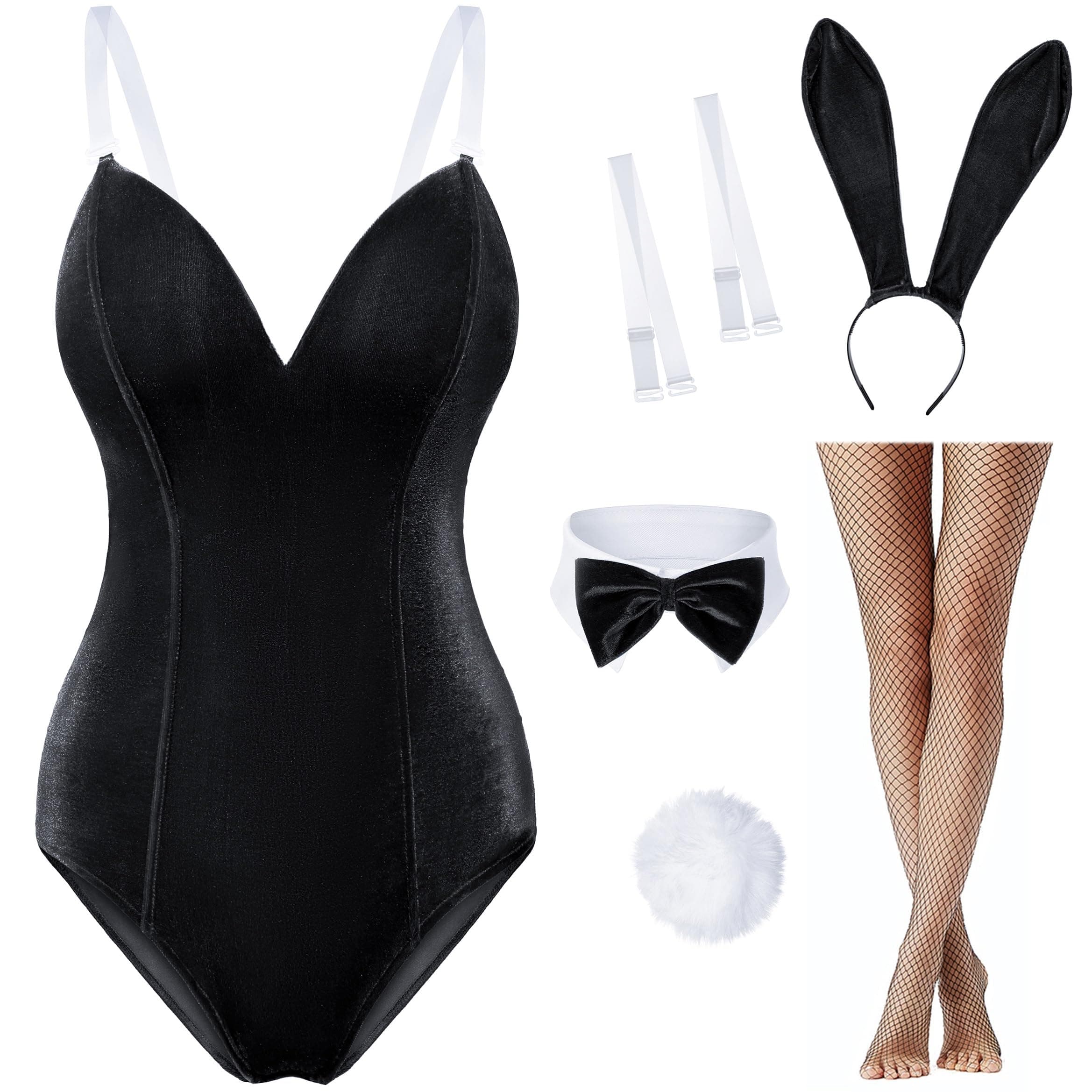 - Women Velvet Bunny Costume Bunny Girl Suit Costume Senpai Cosplay One Piece Bodysuit Stockings Set