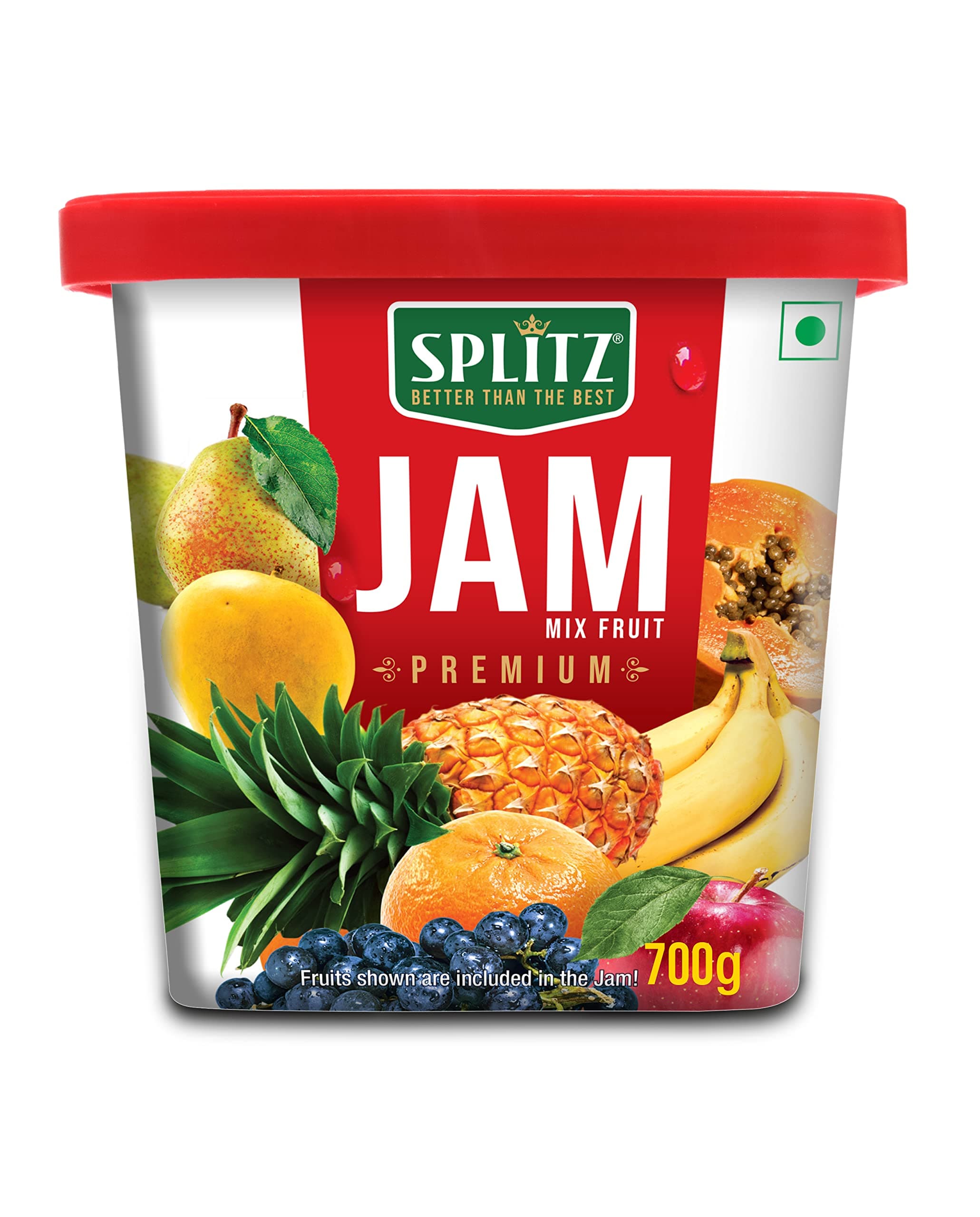 Splitz Premium Mixed Fruit Jam 700g Jar. 100% Natural Fruits - Pear, Mango, Pineapple, Orange Grapes, Apple, Banana & Papaya.