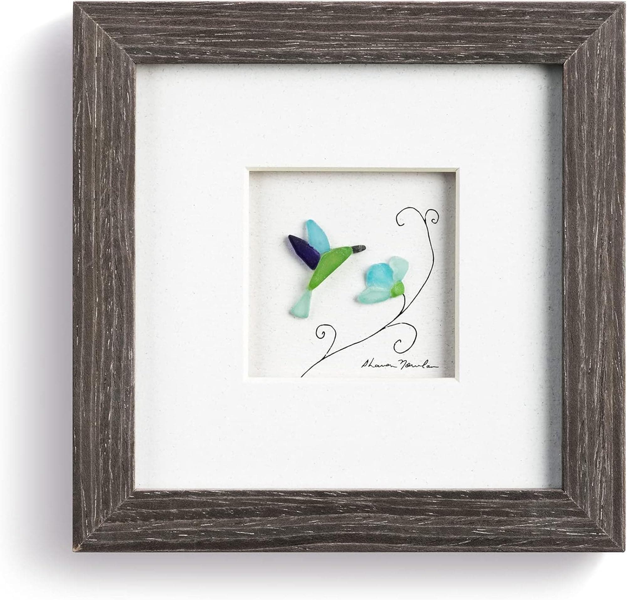 DEMDACO Sharon Nowlan Tiny Moments Green and Blue 6 x 6 Inch Stone and Glass Framed Tabletop or Wall Art