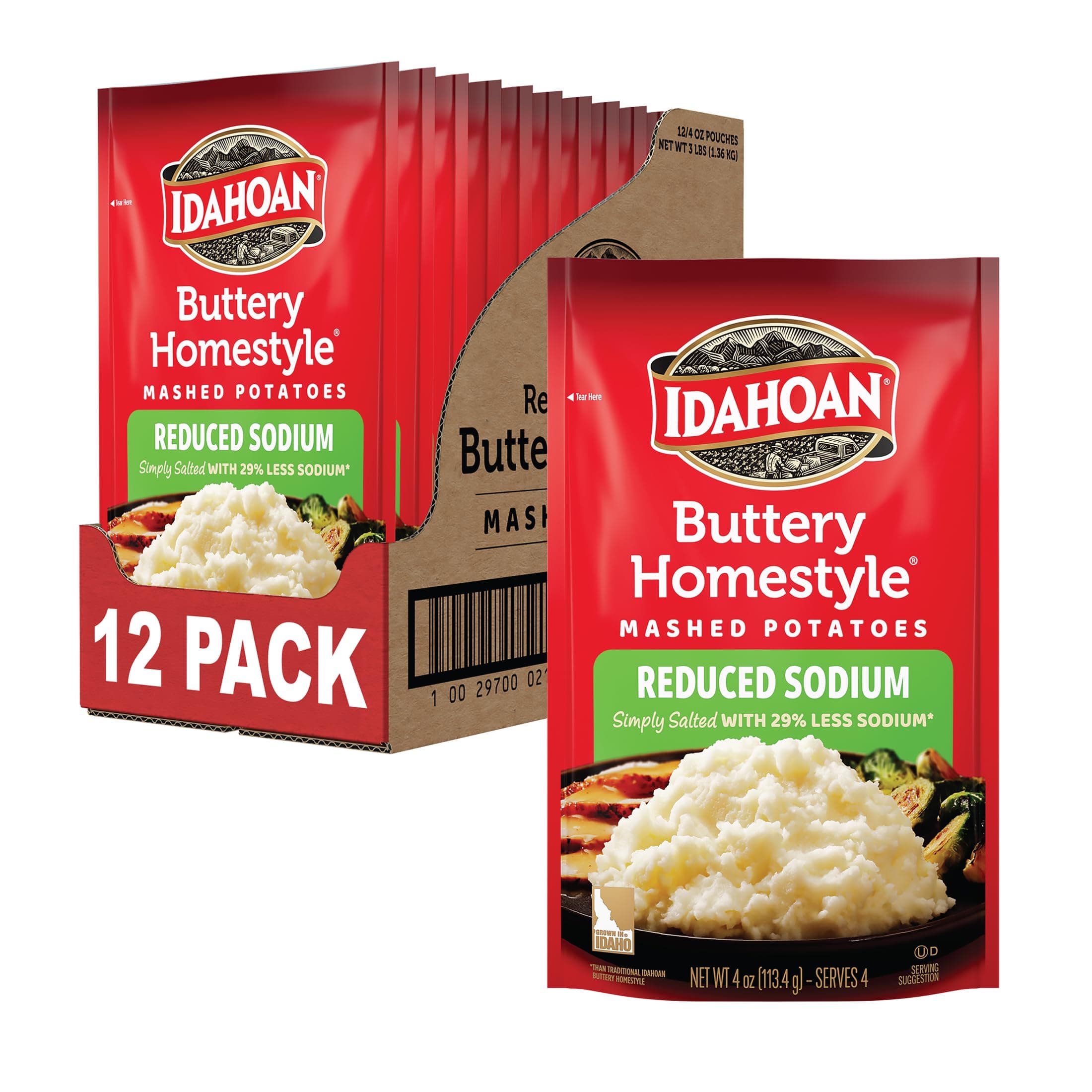 Idahoan Reduced Sodium Mashed Potatoes, Buttery Homestyle, 4 Ounce (Pack of 12)