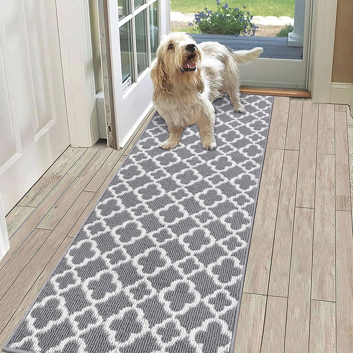 SHACOS Carpet Runner for Hallway Grey Non Slip 60x180cm Machine Washable Kitchen Laundry Room Area Rug Runner Geometric Trellis Floor Door Mat Runner for Hallway Entryway Kitchen Laundry Room