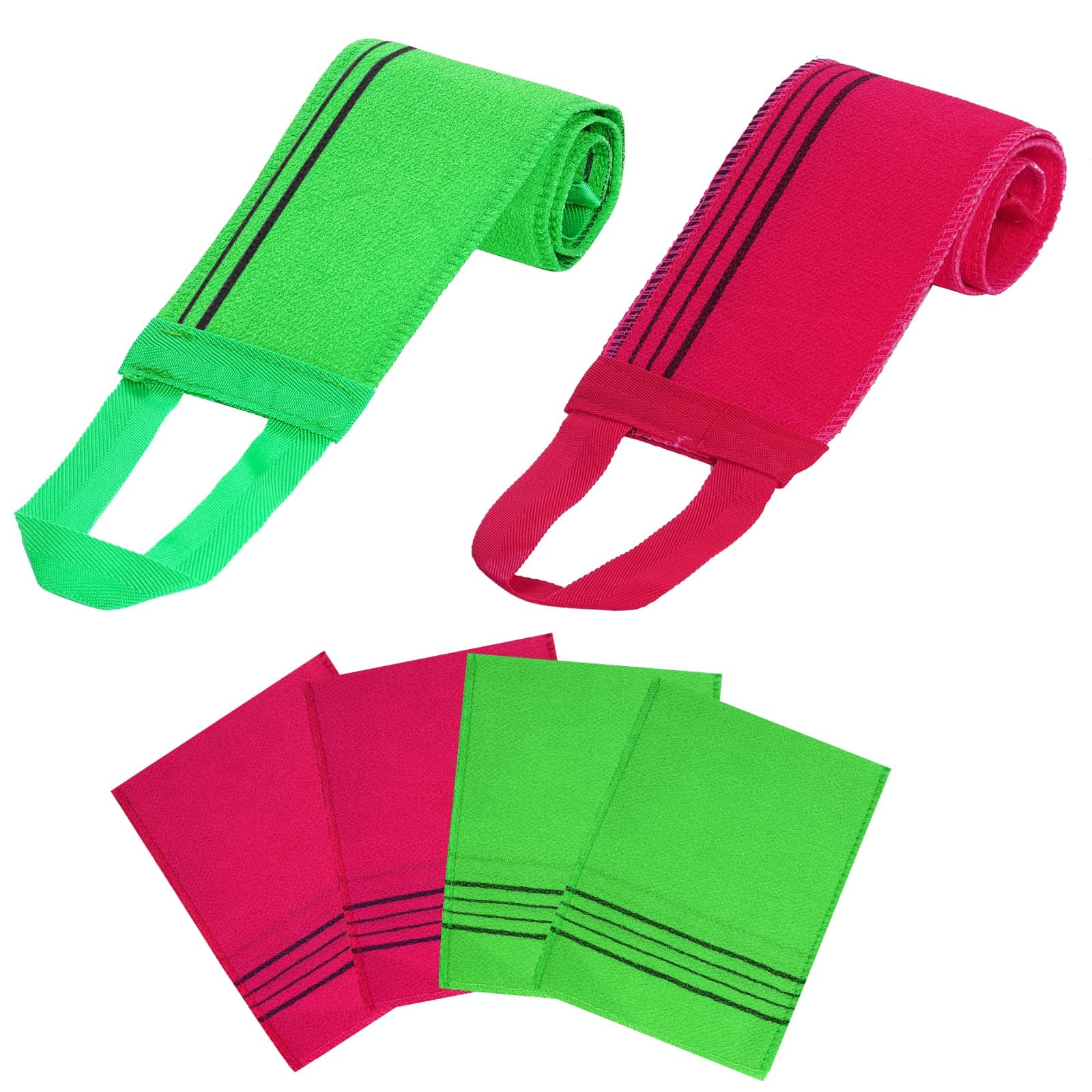 obmwang6 Pieces Korean Exfoliating Mitts and Washcloth Set, Asian Exfoliating Body Washcloths and Back Scrubber for Women Men Shower Washing Exfoliating