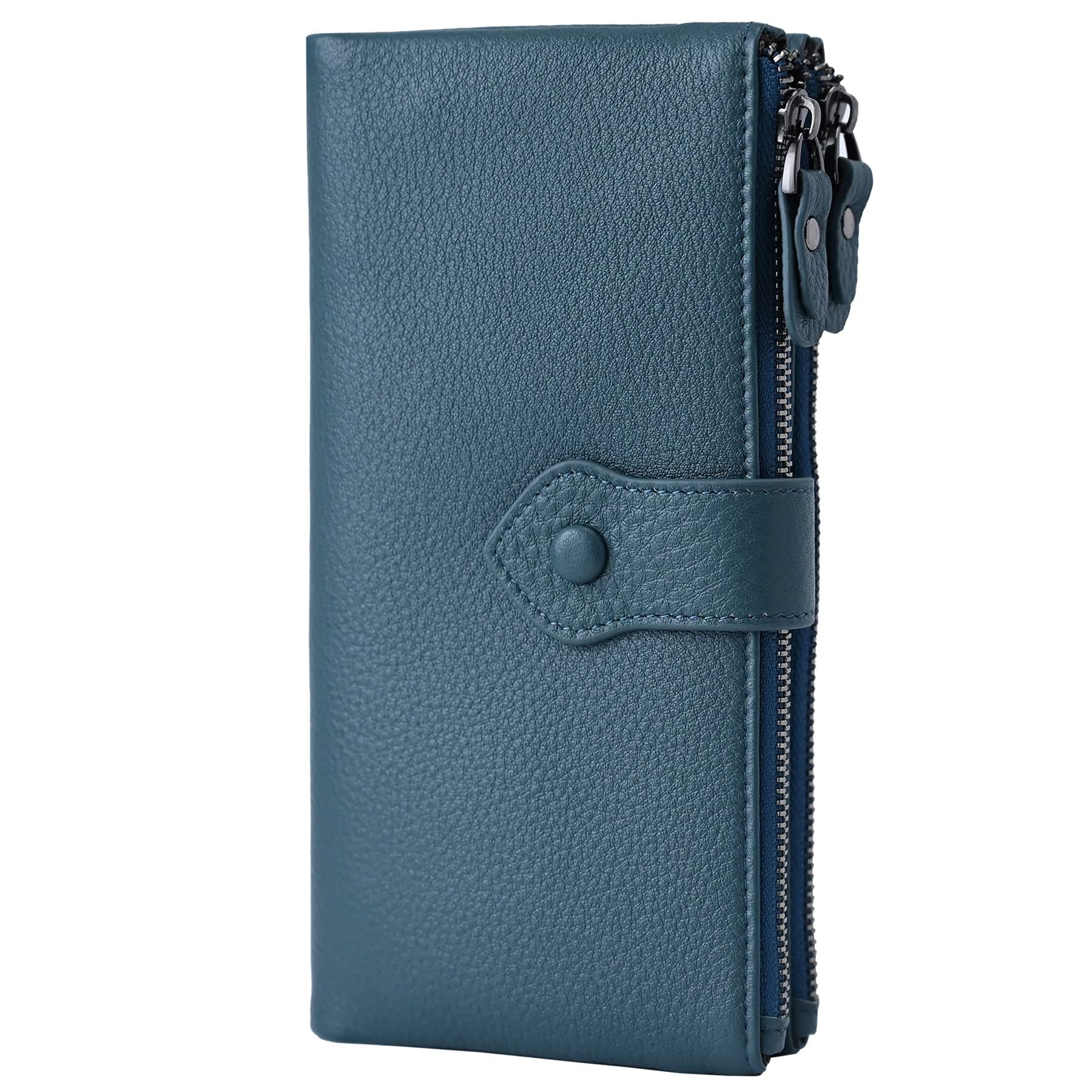 Women Soft Leather RFID Blocking Bifold Slim Wallets Ladies Credit Card Holder Double Zipper Pocket