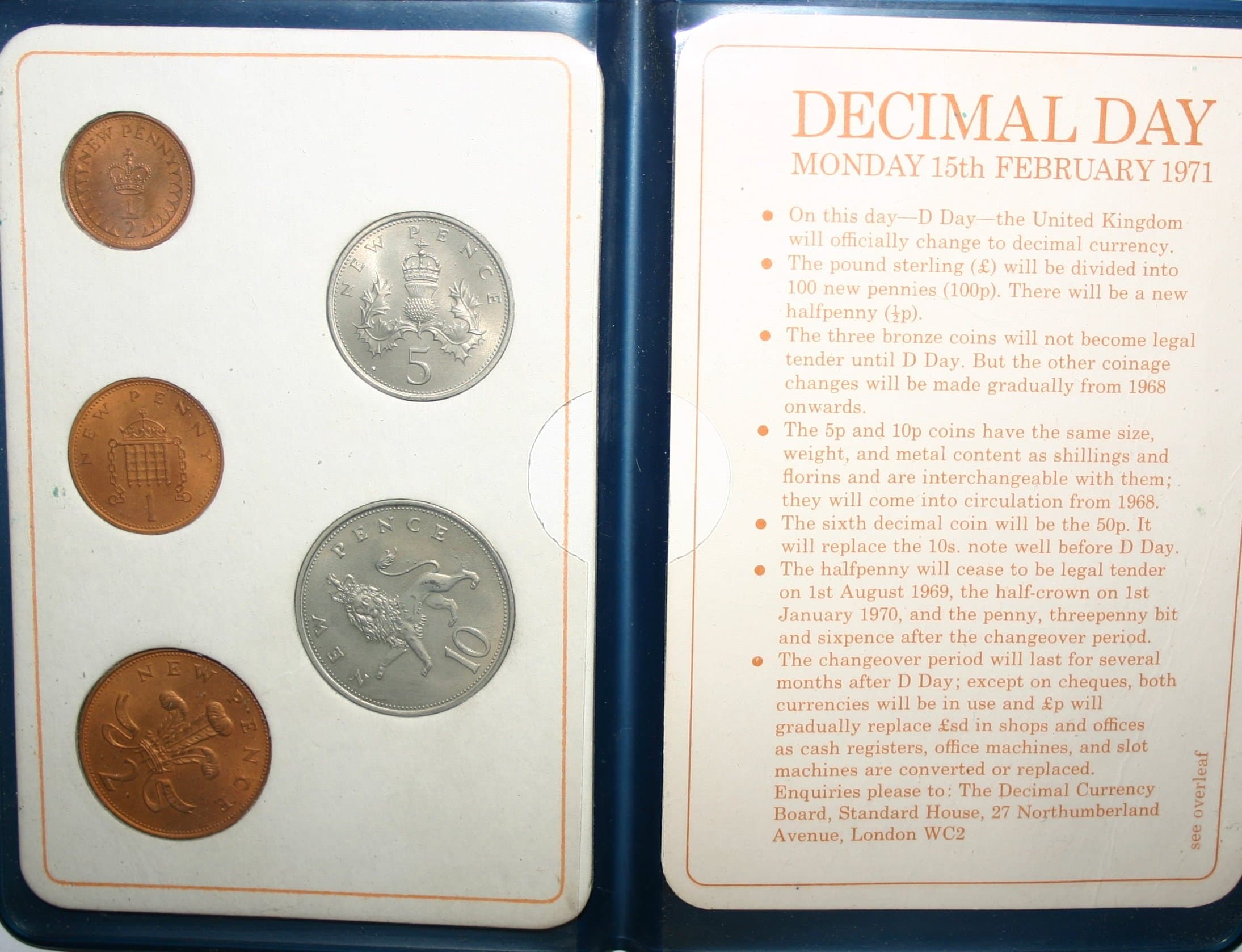 Mint New from Pack never collected uncirculated First Decimal Coin set 1971 with 5 coins - some tarnishing