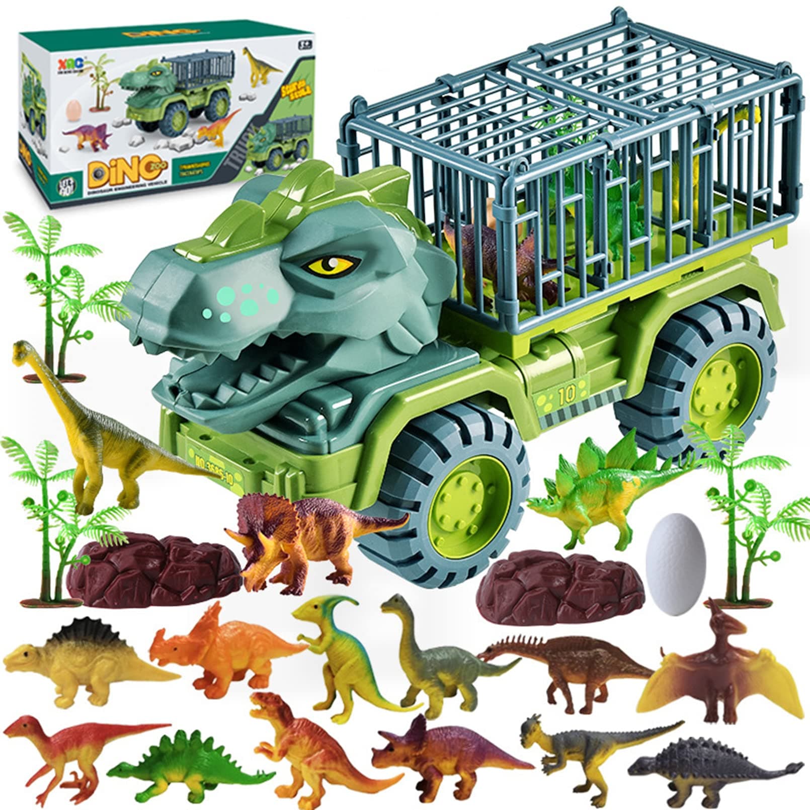 AM ANNA Dinosaur Truck Toys for 3 4 5 6 Year Old Boys Girls with 15 Dino Toys Playset,Large Dinosaur Carrier Truck for Kids 3-5,Toy Trucks for Boys Livestock Transport Vehicle