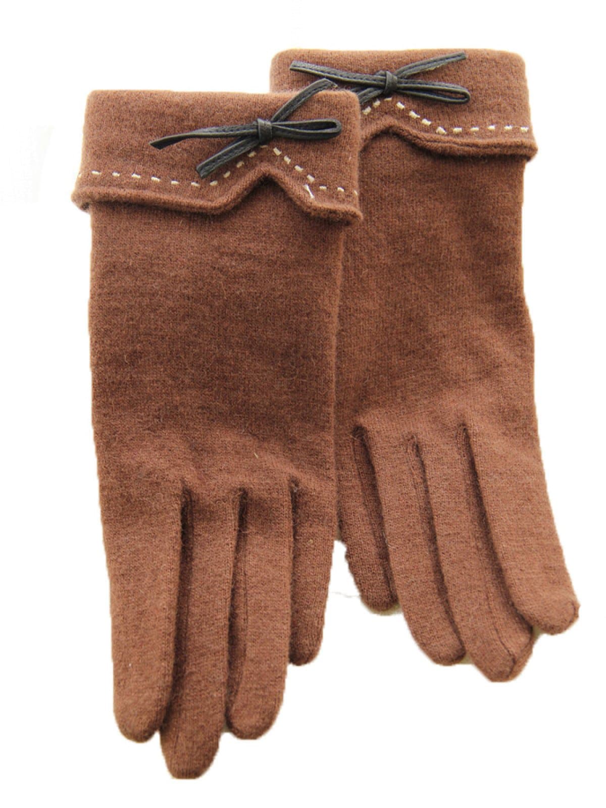 CCAILIS Women's Warm Wool Gloves Touchscreen Fashion Gloves Bow Fingering Outdoor Gloves,Brown-OneSize