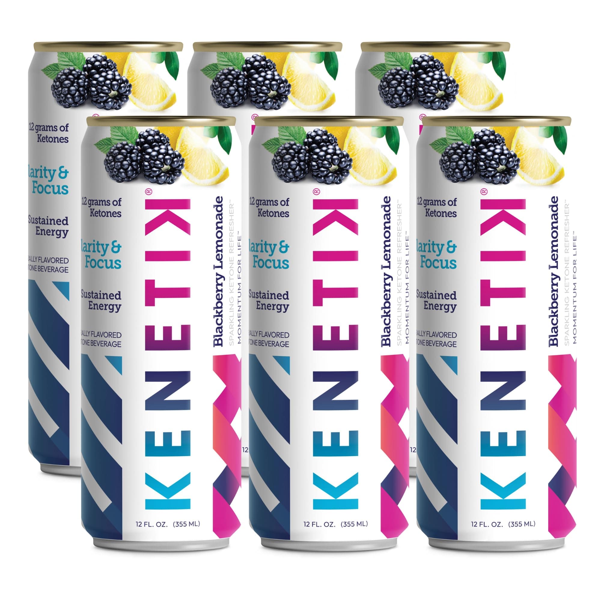 KENETIK Caffeine-Free Focus Drink – Brain Fuel for Mental Clarity and Cognitive Endurance, Sugar-Free, Bioidentical Ketones (D-BHB), 12oz – 6 Pack, Blackberry Lemonade