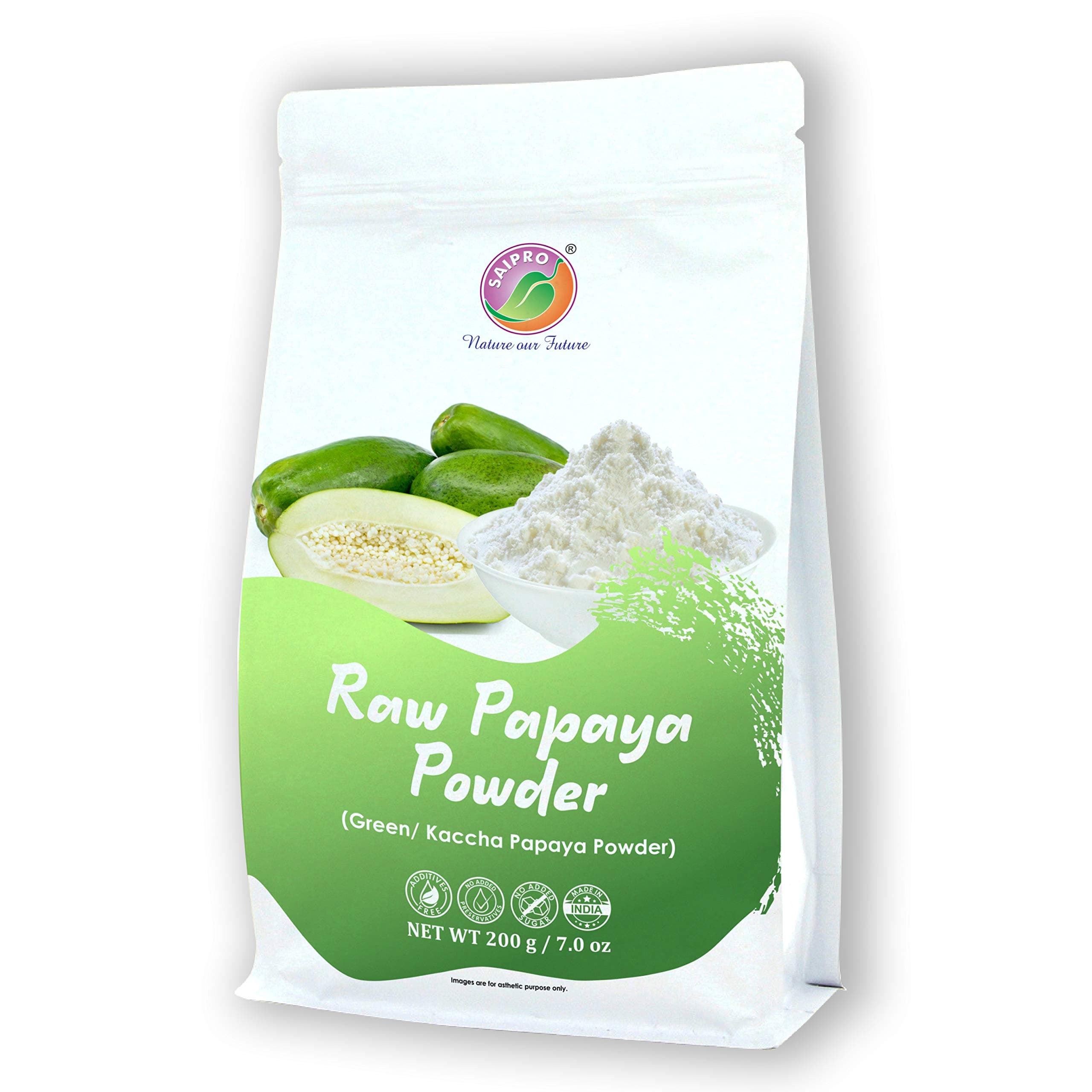SAIPRO Raw Papaya Powder, 200 Gm, Green, Unripe, kaccha papaya Powder| Useful For Food| Great Tenderizer, Meat & Kofta Softner, Ingredient in cooking, baking, Cosmetics, all Natural,Veg Gluten Free