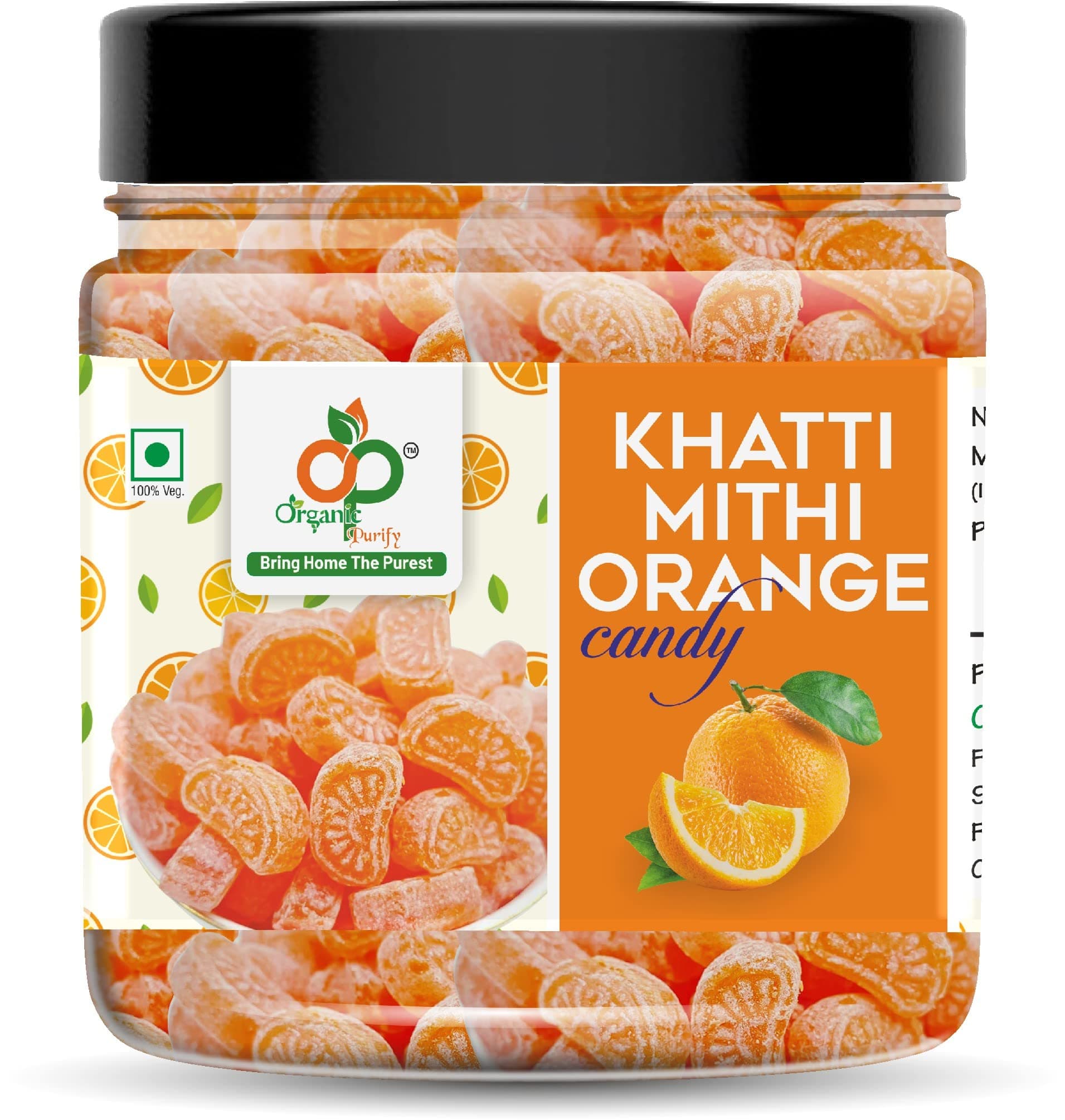 Organic Purify Orange Candy | flavored candys | Vegetarian | Orange Flavoured Toffee (Pack of 400gm) Jar Pack