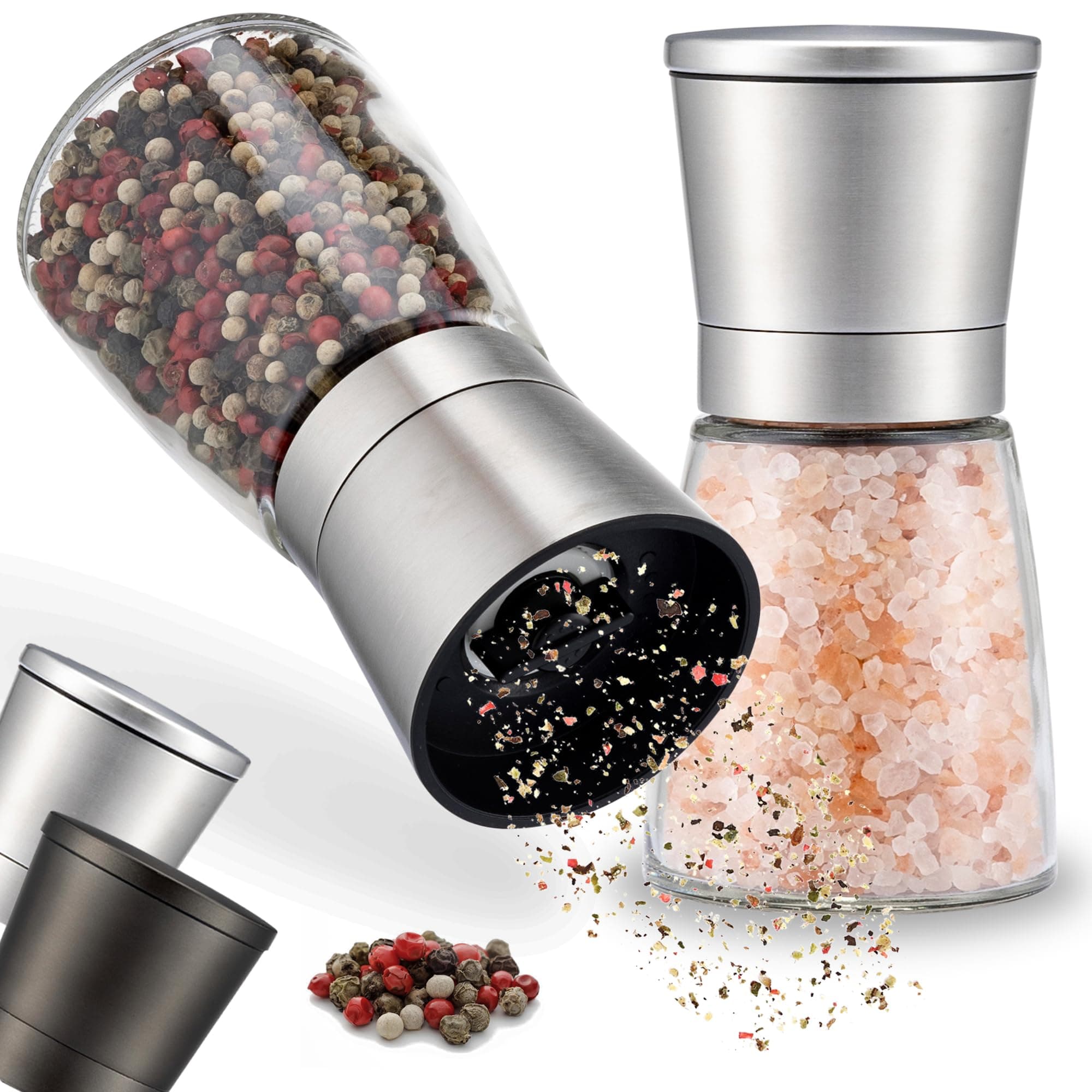 ZOLMER® Premium Stainless Steel Salt and Pepper Grinder Set | Adjustable Ceramic Mill - Small Silver Manual Grinder for Salt, Pepper, and Chili [No Spices Included]