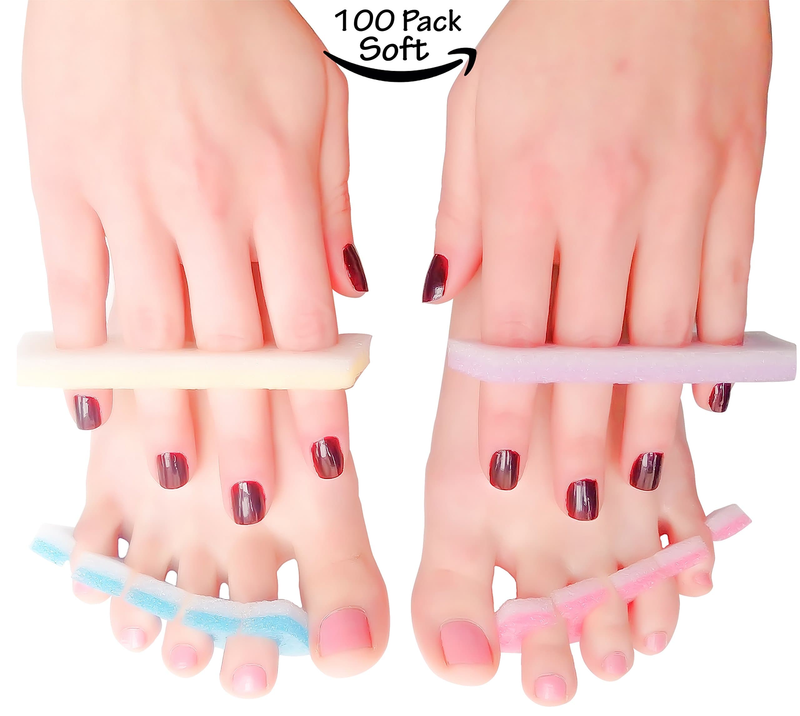 Pedicure Manicure Toe Separators Spacers Durable Soft Foam Individually Wrap Disposable For Nail Finger Foot Spa Professional Quality Home or Salon (100 Pack (200 pc), Soft)