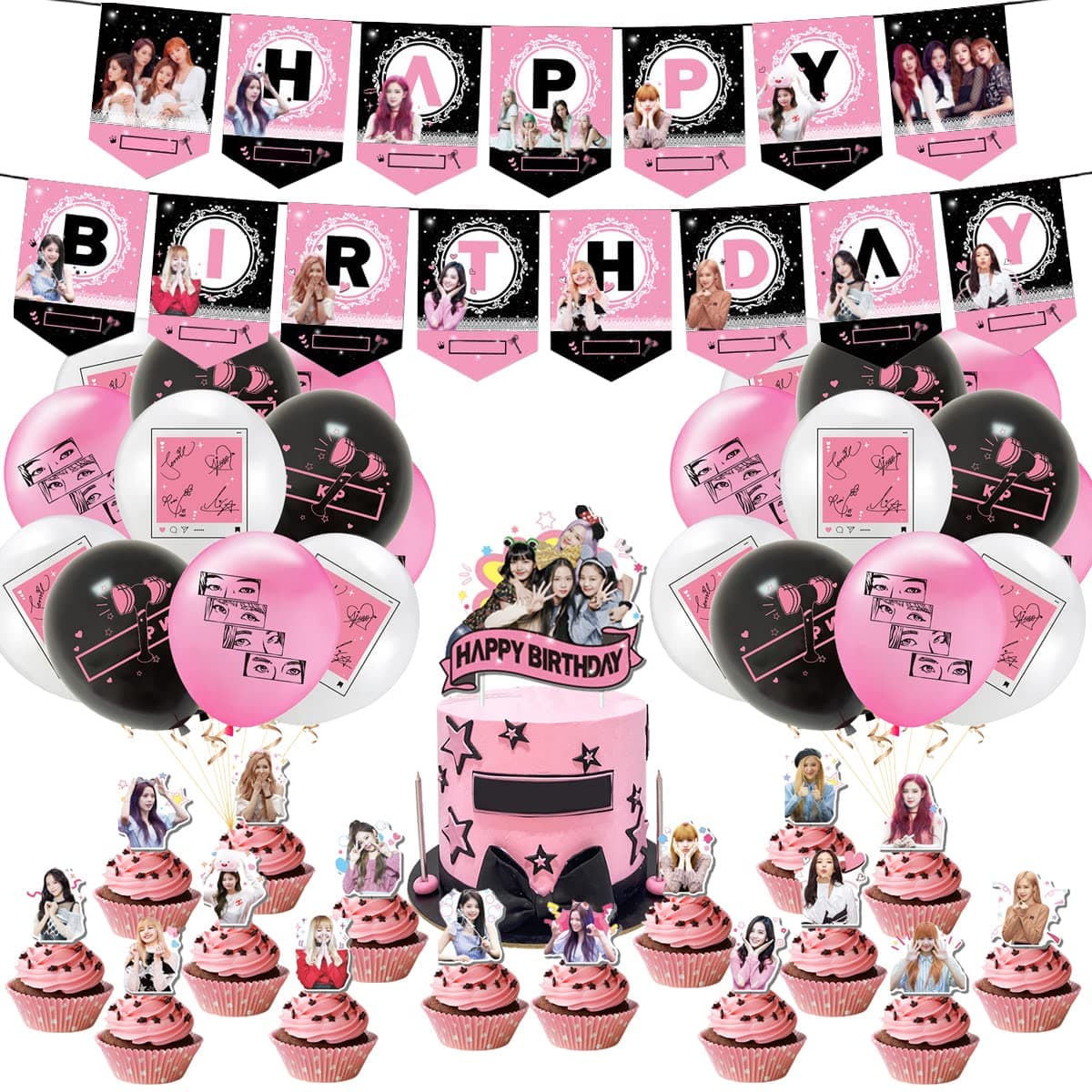 Blackpink Birthday Party Supplies,Black Girl Pink Girl Birthday party Decoration