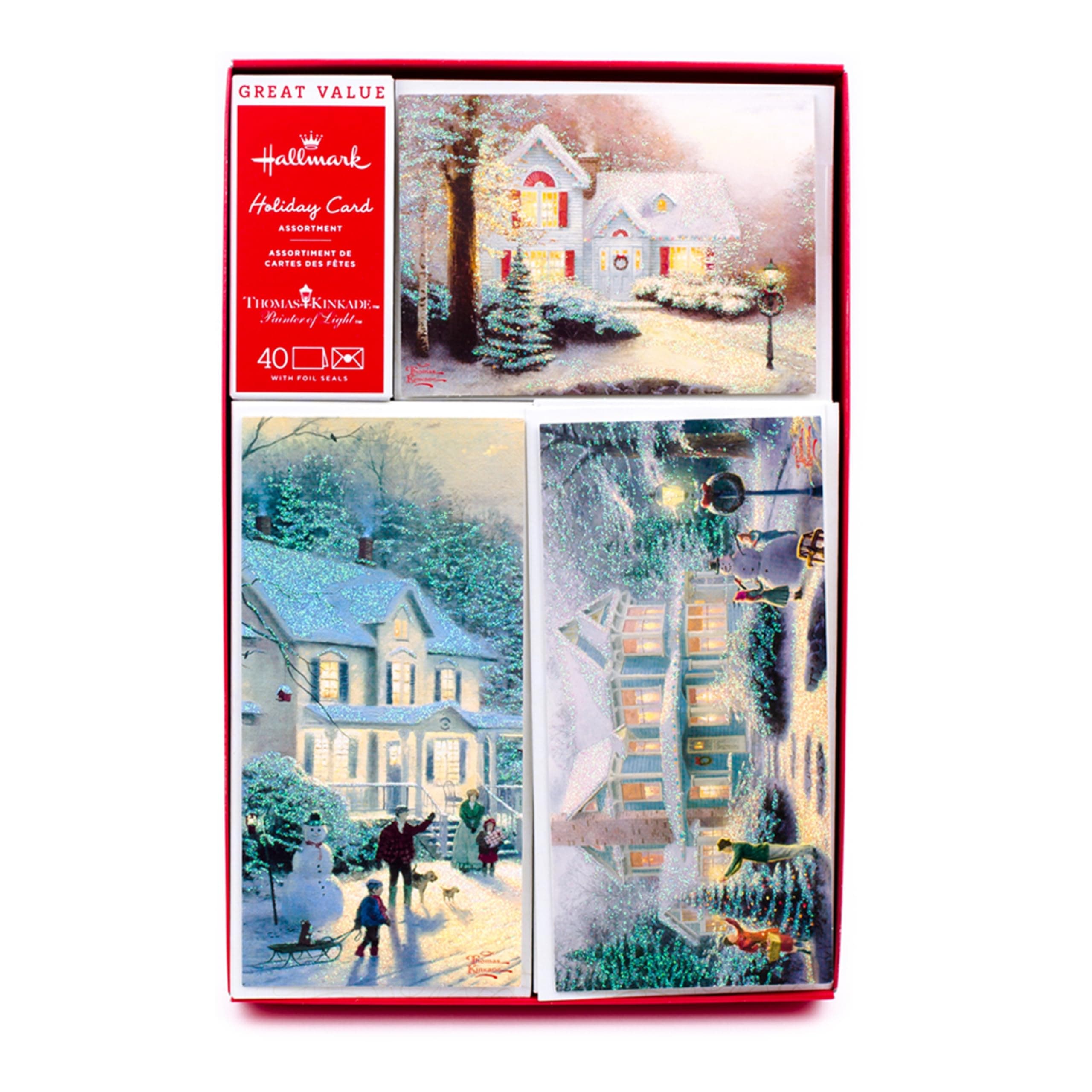 Hallmark Thomas Kinkade Boxed Christmas Cards Assortment, Snowy Houses (40 Cards with Envelopes and Foil Seals)