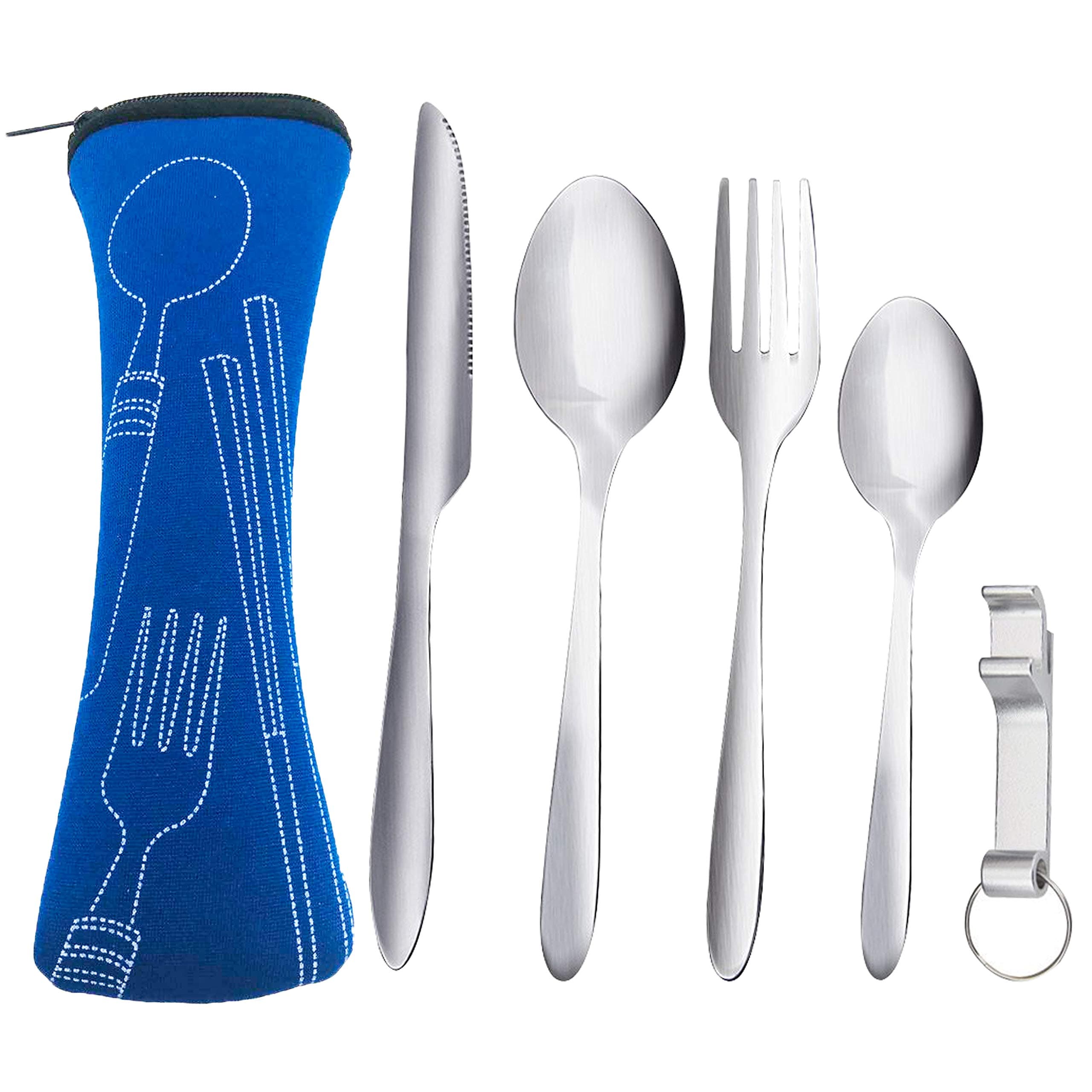 Camping Cutlery Set Portable Cutlery Set for Office and Travel - Easy to Clean - Stainless Steel Cutlery (5 Pieces)