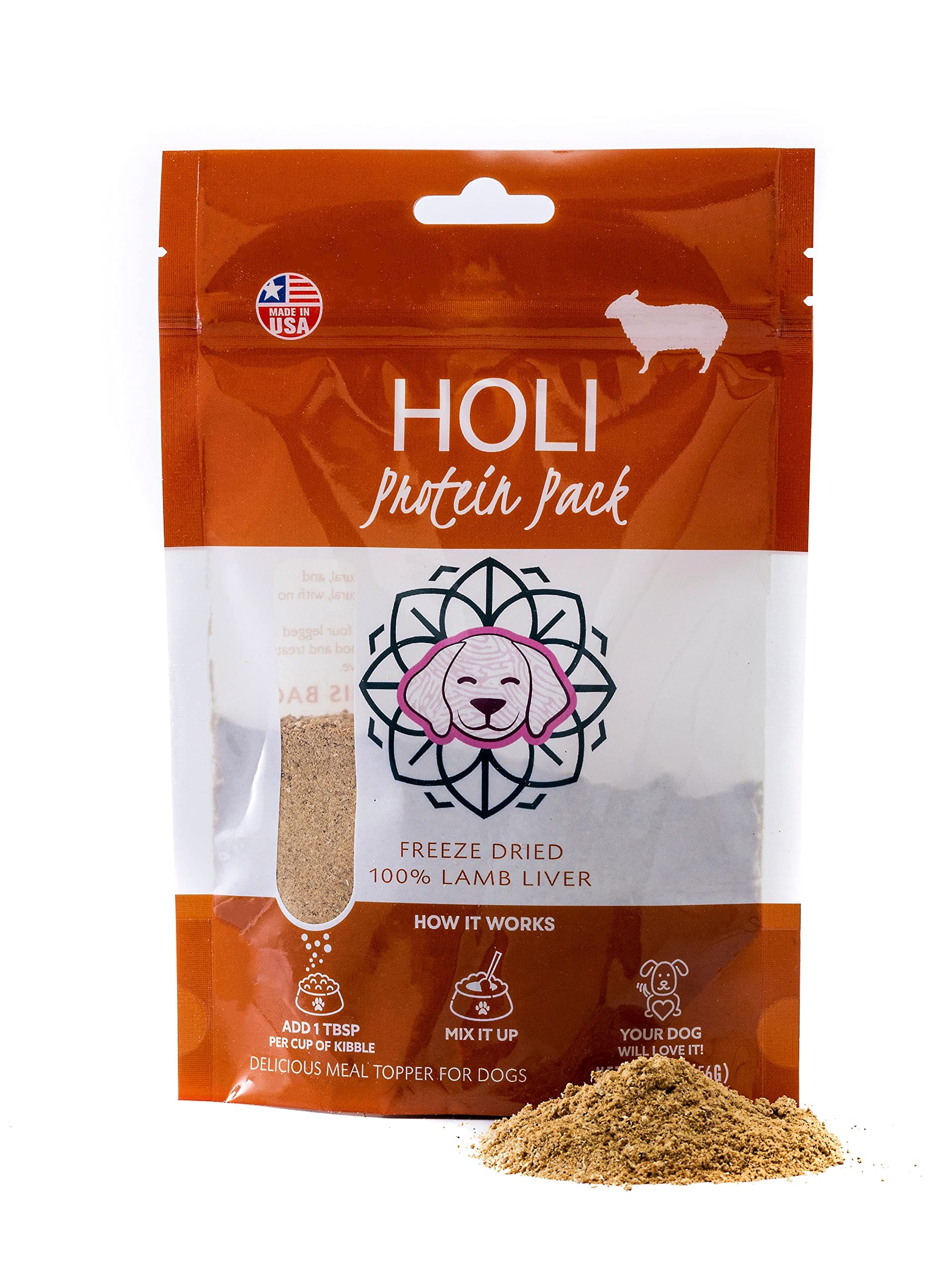 HOLI Lamb Liver Dog Food Topper – Freeze Dried Lamb Liver Dog Topper for Dry Food – Single Ingredient, Human-Grade Meal Topper for Picky Dogs – Grain Free & All Natural - 2oz
