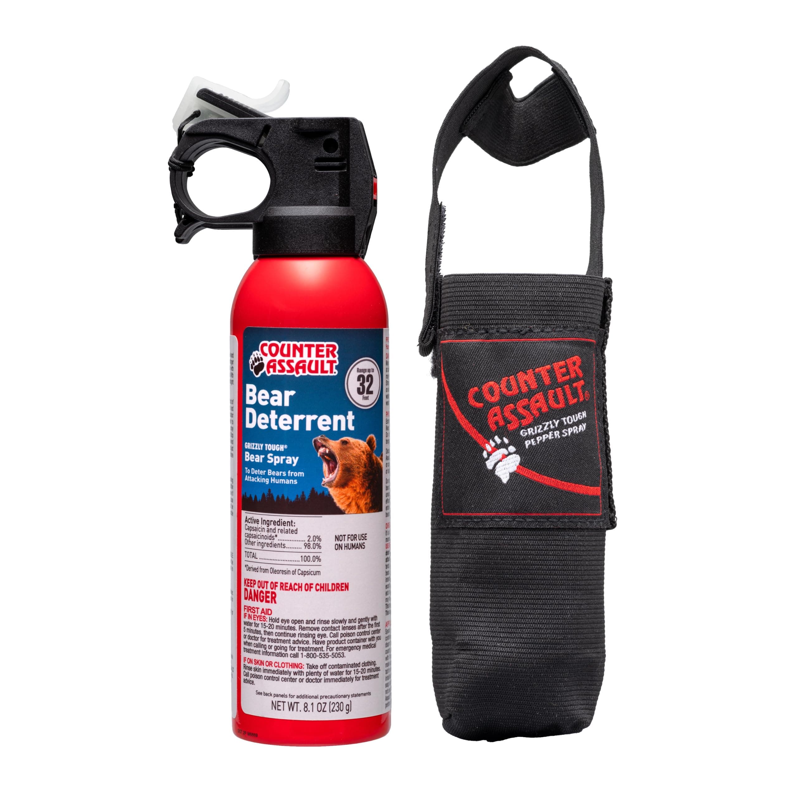Counter Assault Bear Spray - Bears, Mountain Lions, Coyotes - Long-Range 32ft Distance - Pepper Spray Safety Gear for Hiking & Camping Protection - 2% Capsaicin - 8.1 oz