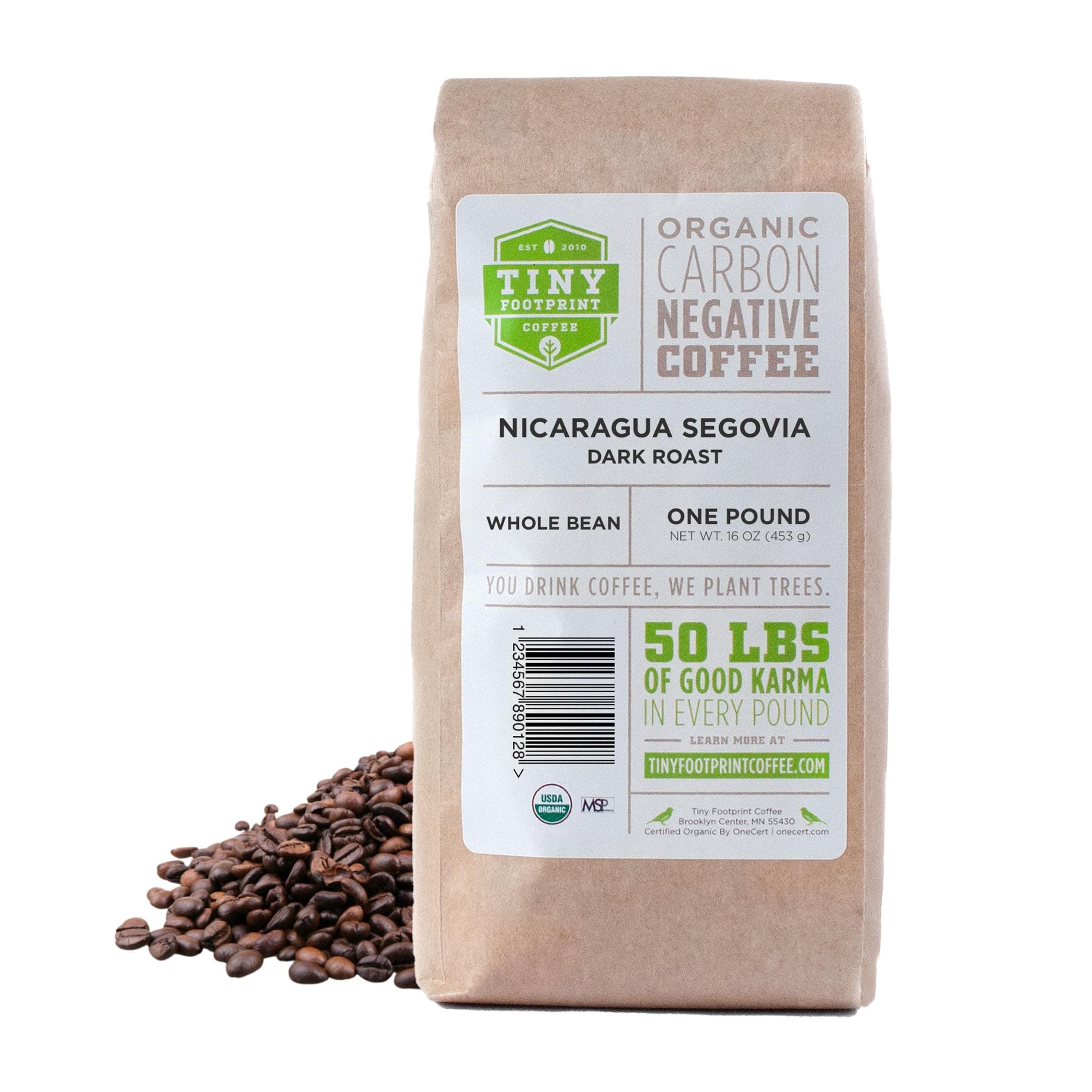 Tiny Footprint Coffee - The World's First Carbon Negative Coffee | Fair Trade Organic Nicaragua Segovia Dark Roast, Whole Bean Coffee | 16 Ounce