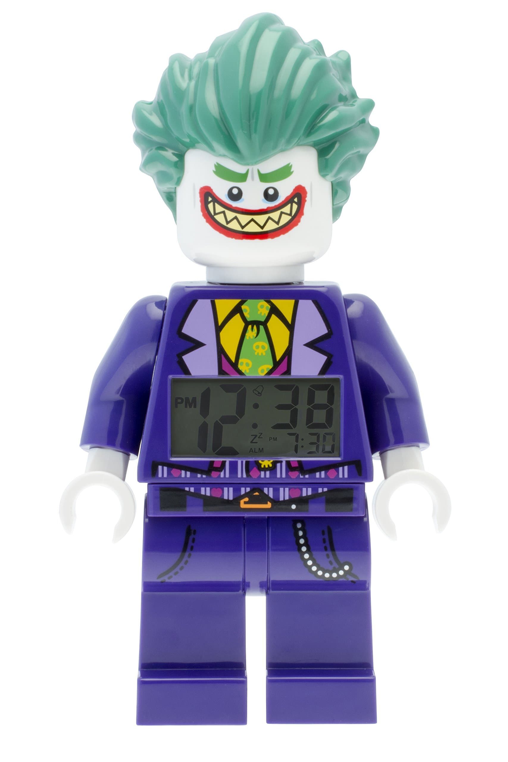 Lego Batman 9009341 The Joker Kids Minifigure Alarm Clock | Purple/Green | Plastic | 9.5 inches Tall | LCD Display | boy Girl | Official
