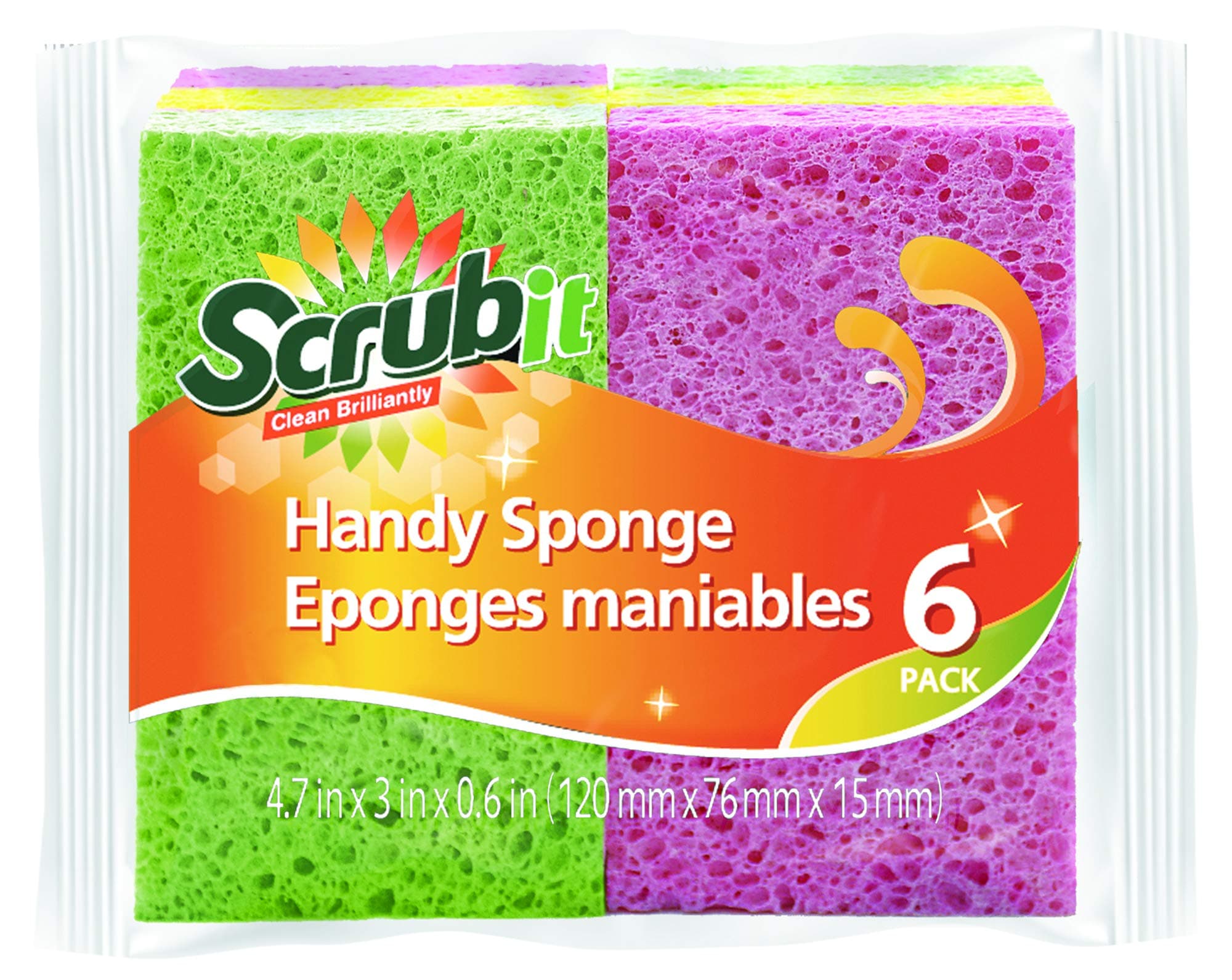 SCRUBIT Cellulose Scrub Sponge - Kitchen Cleaning Sponges for Dishes,Pans,Pots & More- 6 Pack Dishwashing Sponges - Colors May Vary
