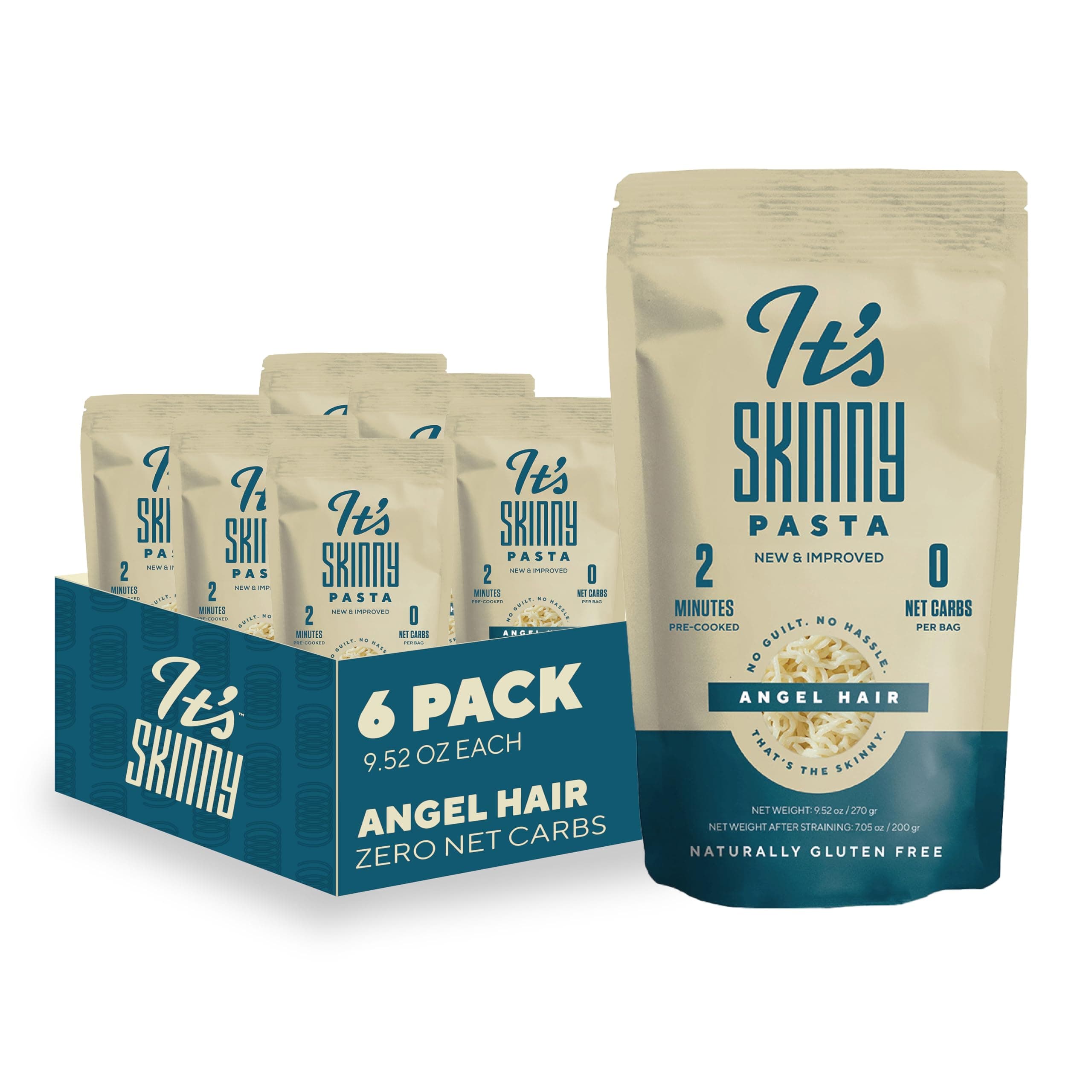 It’s Skinny Angel Hair — Healthy, Low Calorie, Low-Carb Konjac Pasta — Fully Cooked and Ready to Eat — Gluten Free, Vegan, Keto and Paleo-Friendly (6-Pack)
