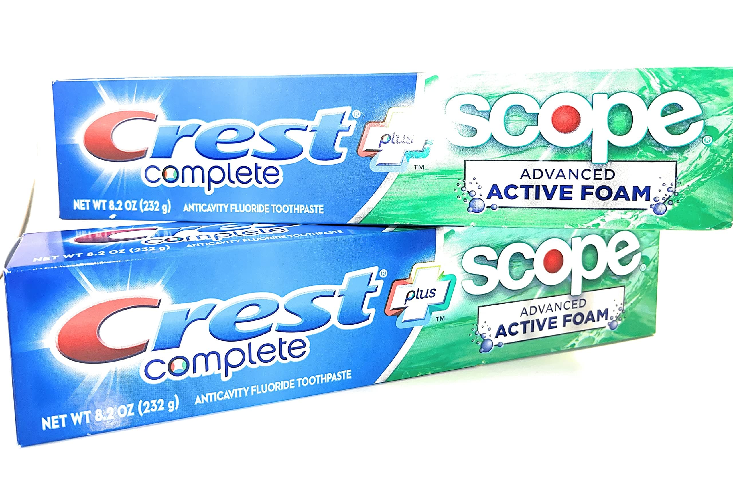 CrestComplete Toothpaste Plus Scope Advanced Active Foam, Striped, 8.2 oz (2Pack)