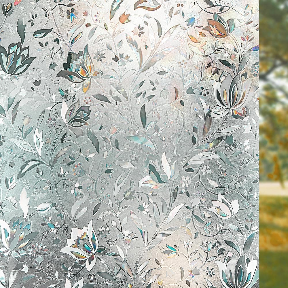 Window Privacy Film, Frosted Removable Glass Covering for Bathroom, Opaque Static Cling Heat Control Door Sticker for Home Office Living Room, Non-Adhesive Matte White (17.5" x 118")