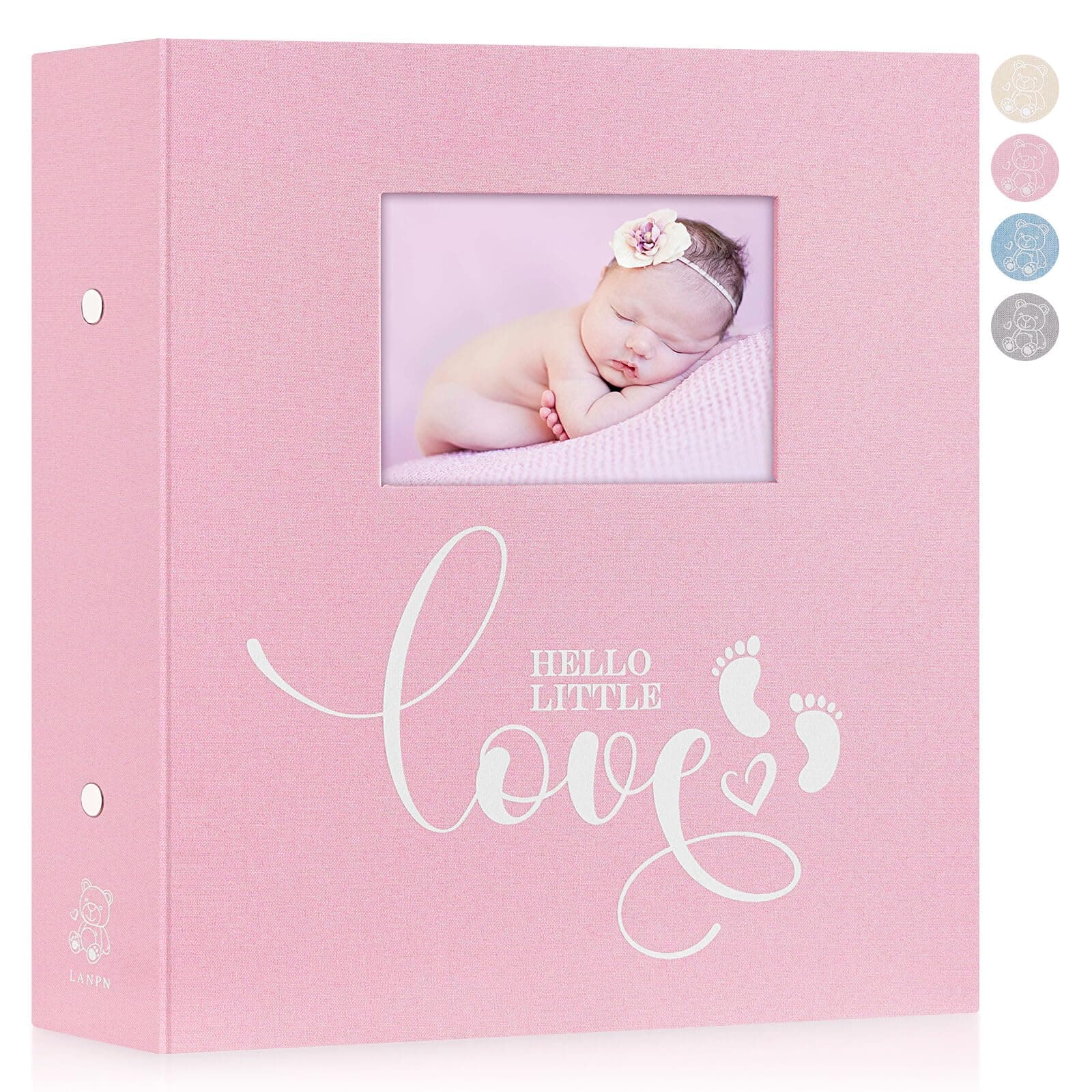Lanpn Baby Photo Album 6x4 600 Pockets, Linen cover Newborn Bebe Memory Book Photobook Holds 600 Horizontal and Vertical Pictures, Picture Album with Front Window Gift for Boy Girl Baby Shower Pink