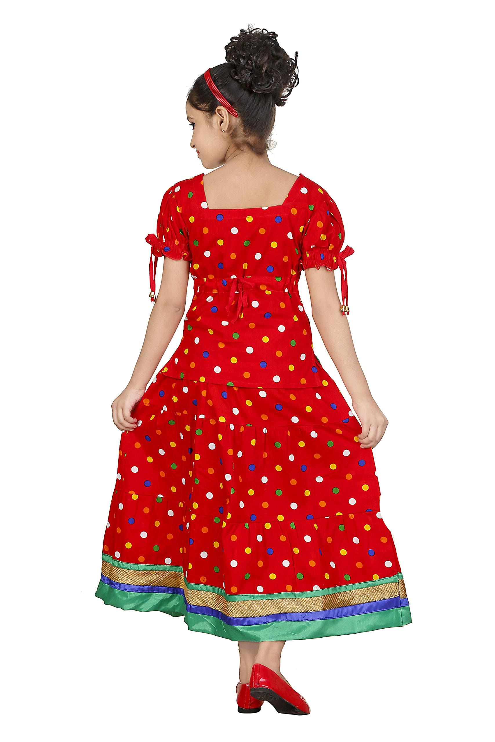 Kittu N Kali Creation Indi Girls Lehenga Choli Ethnic Wear Printed Lehenga & Kurta (Red & Yellow)
