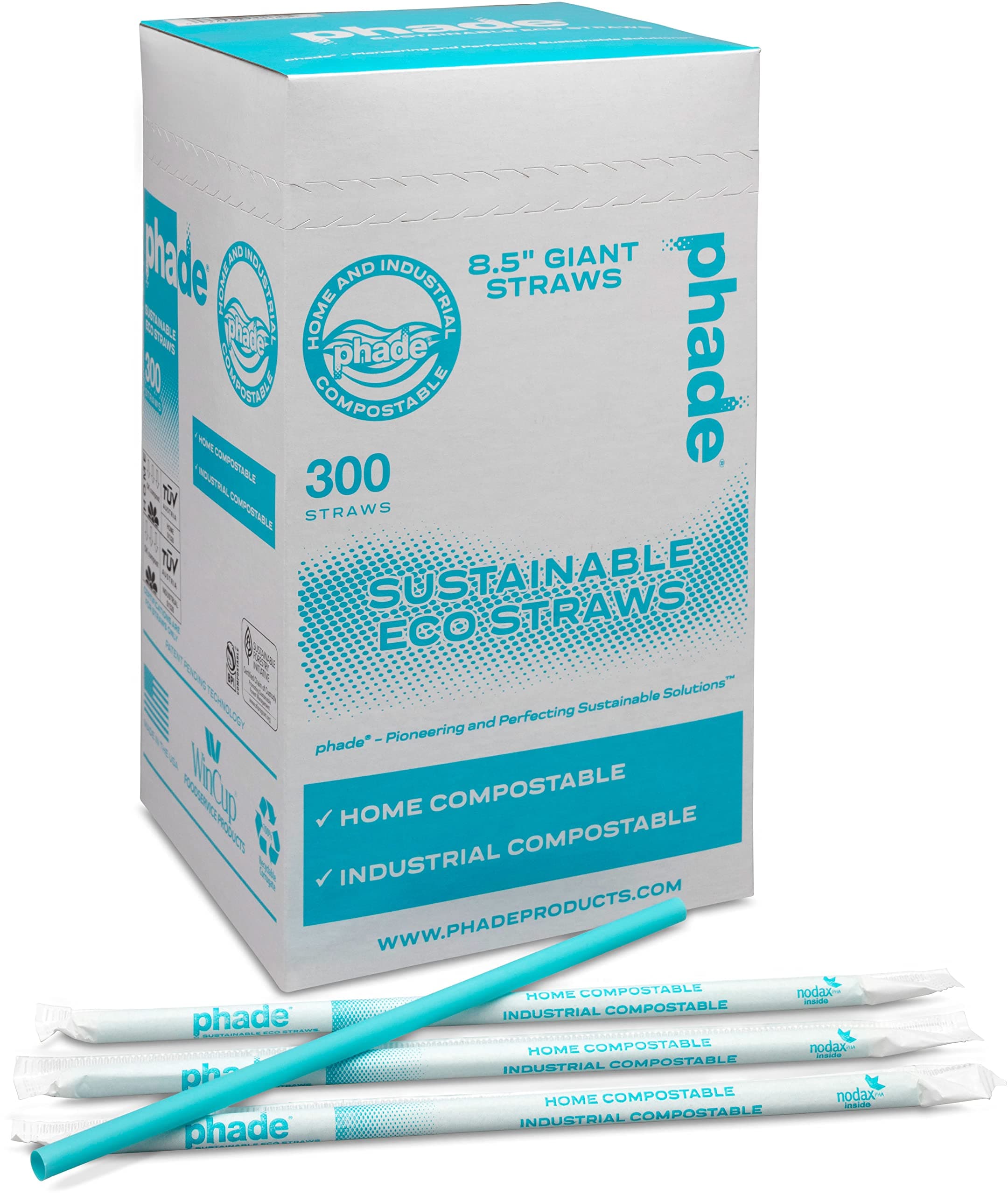Eco-Friendly 8.5" Giant Drinking Straws 1,200 Count - Sustainable Marine Biodegradable Compostable, Individually Wrapped, 4 Pack