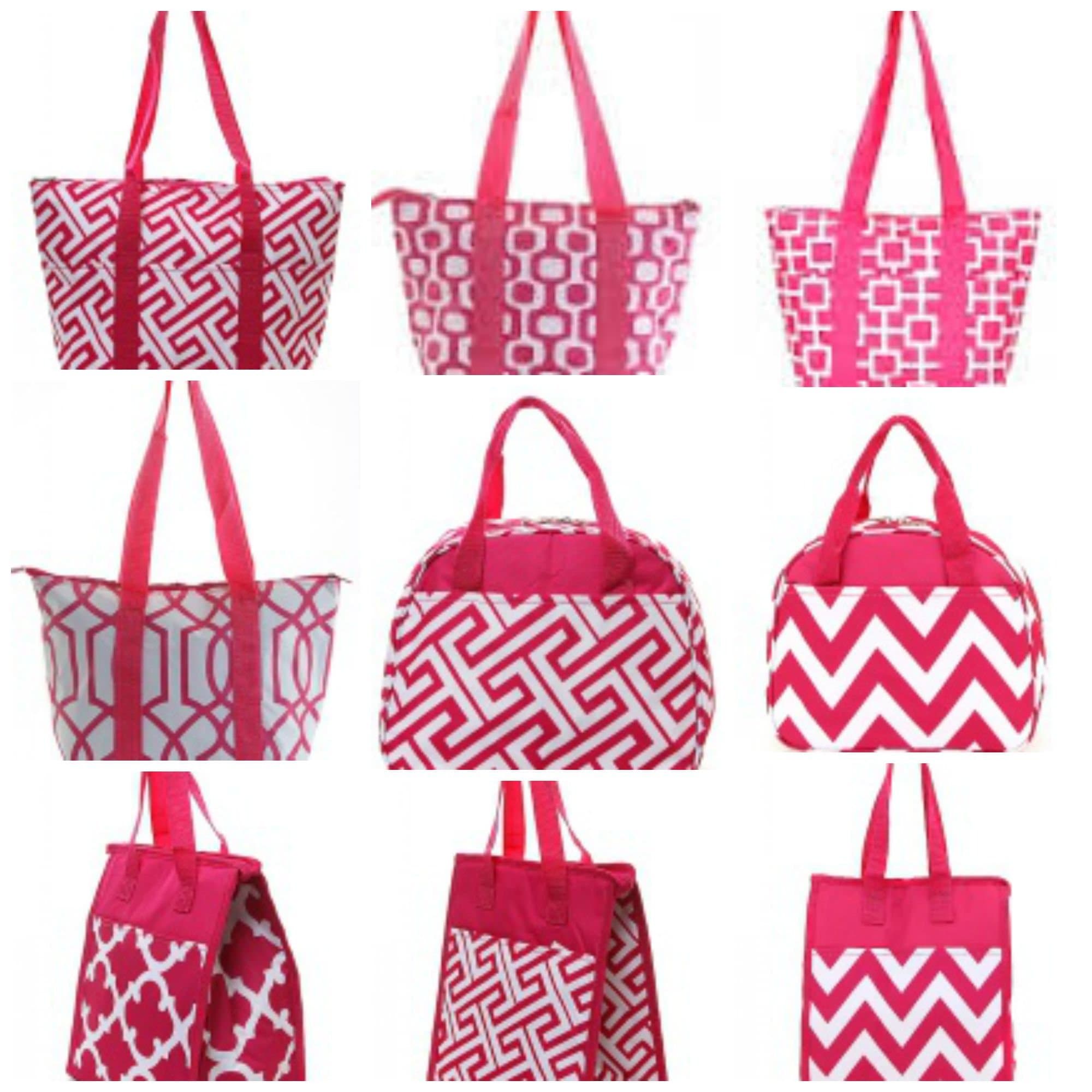 Insulated Lunch Bags Pink White Chevron Key Geometrical 9 Styles (A1)