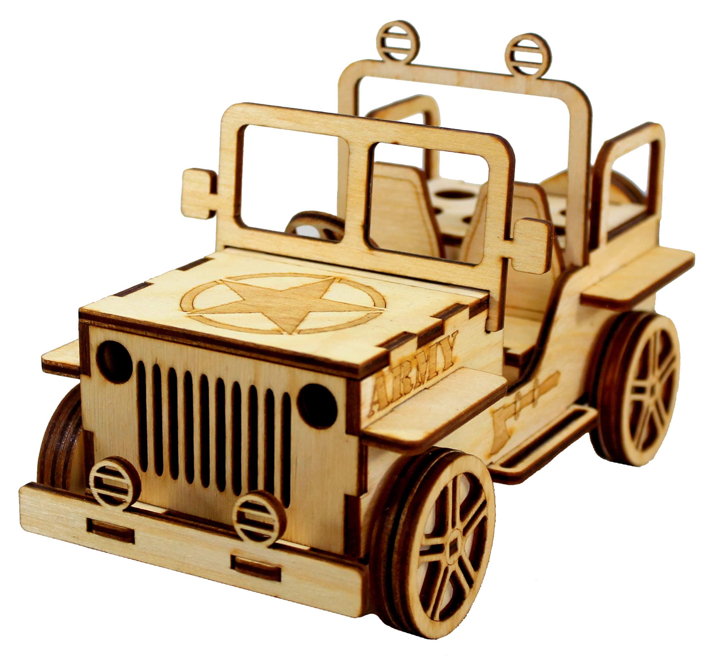 StonKraftWooden 3D Puzzle Military Jeep - Desk Organizer, Pen Stand, Card Holder - Easy to Assemble