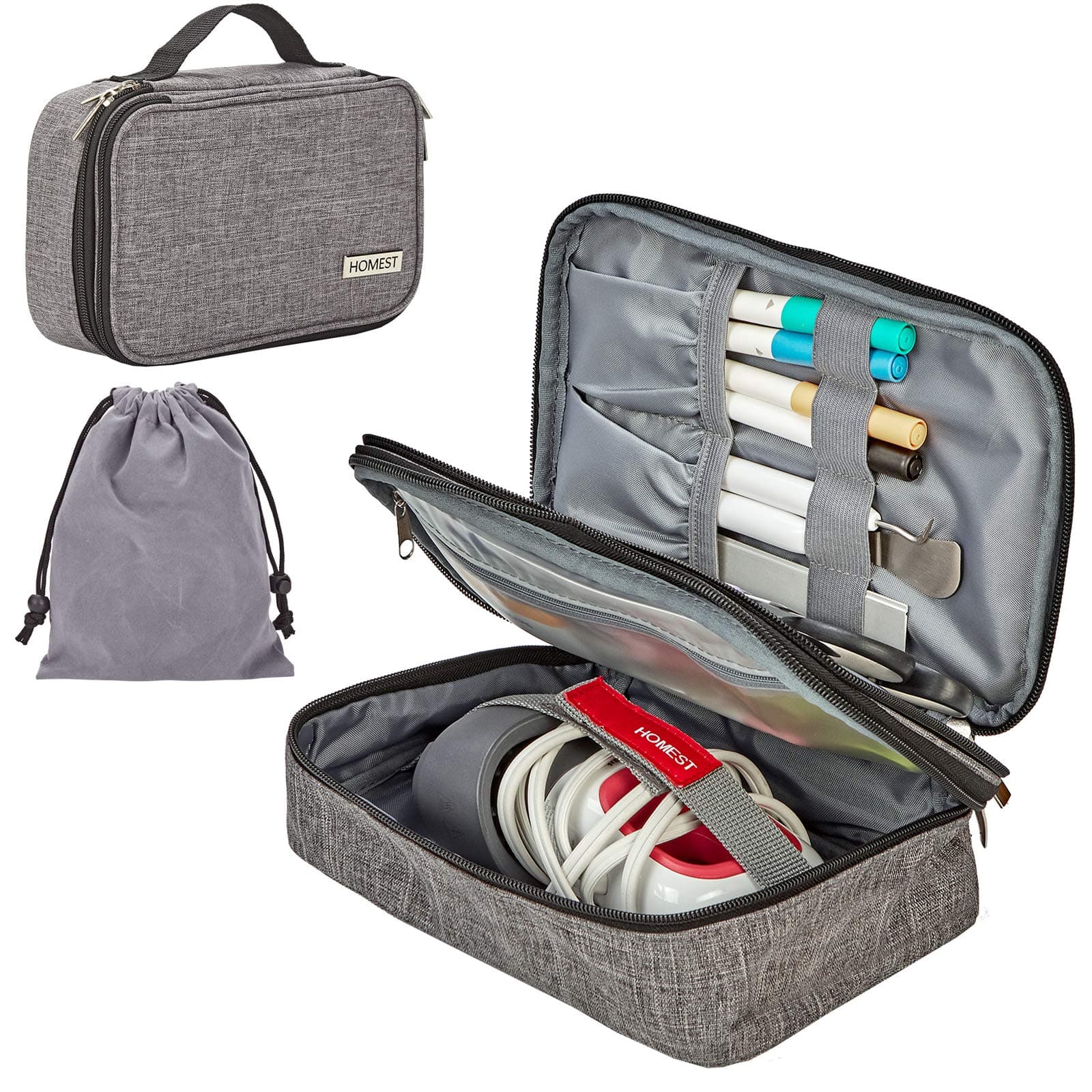 HOMEST Carrying Case for Cricut Easy Press Mini, 2 Compartments for Mini Heat Press Machine and Accessories, Multiple Slots for Pens, Scrapers, Scissors, Rulers and Other Tools, Grey
