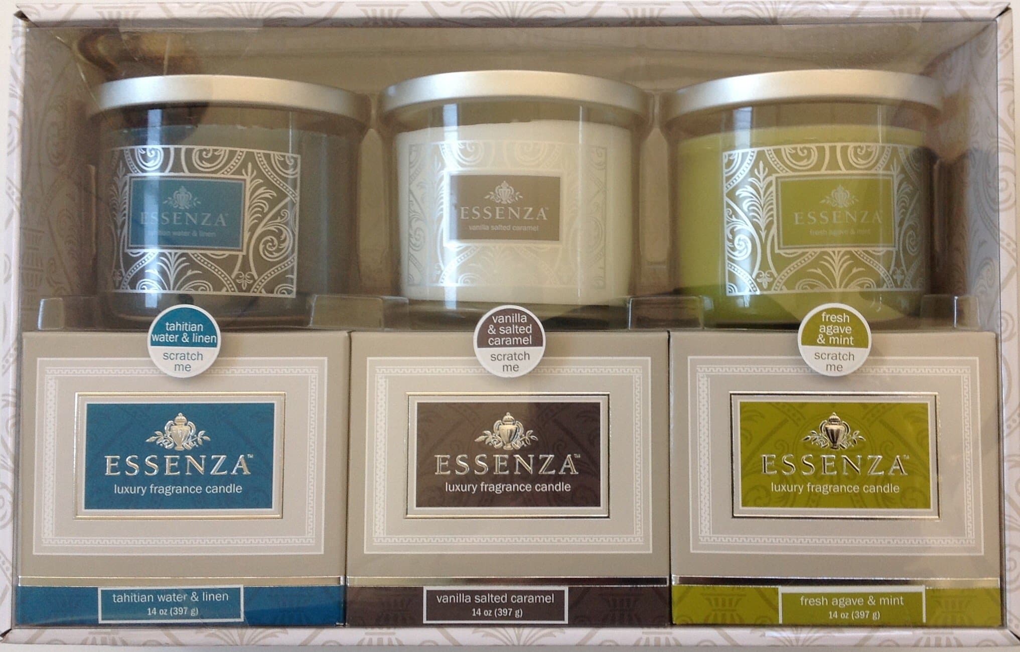 Luxury Fragrance Candles 3-PC Gift Set (Tahitian Water & Lines, Vanilla, Fresh Agave & Mint)