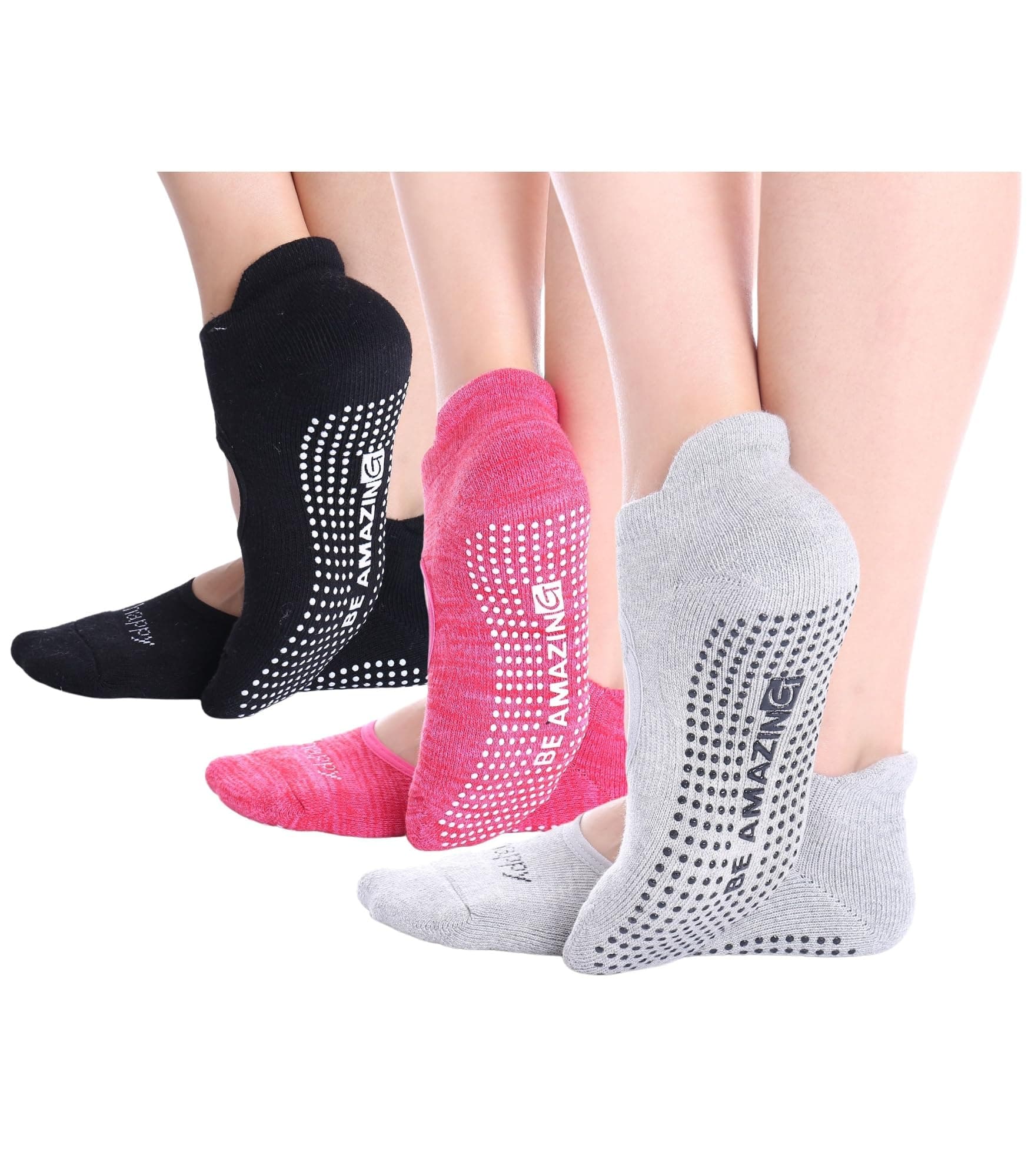 Live Happy Be HealthyNon-Slip Socks Yoga Barre Pilates Hospital Maternity Sock w/Grips for Women Men 2-Pairs Black