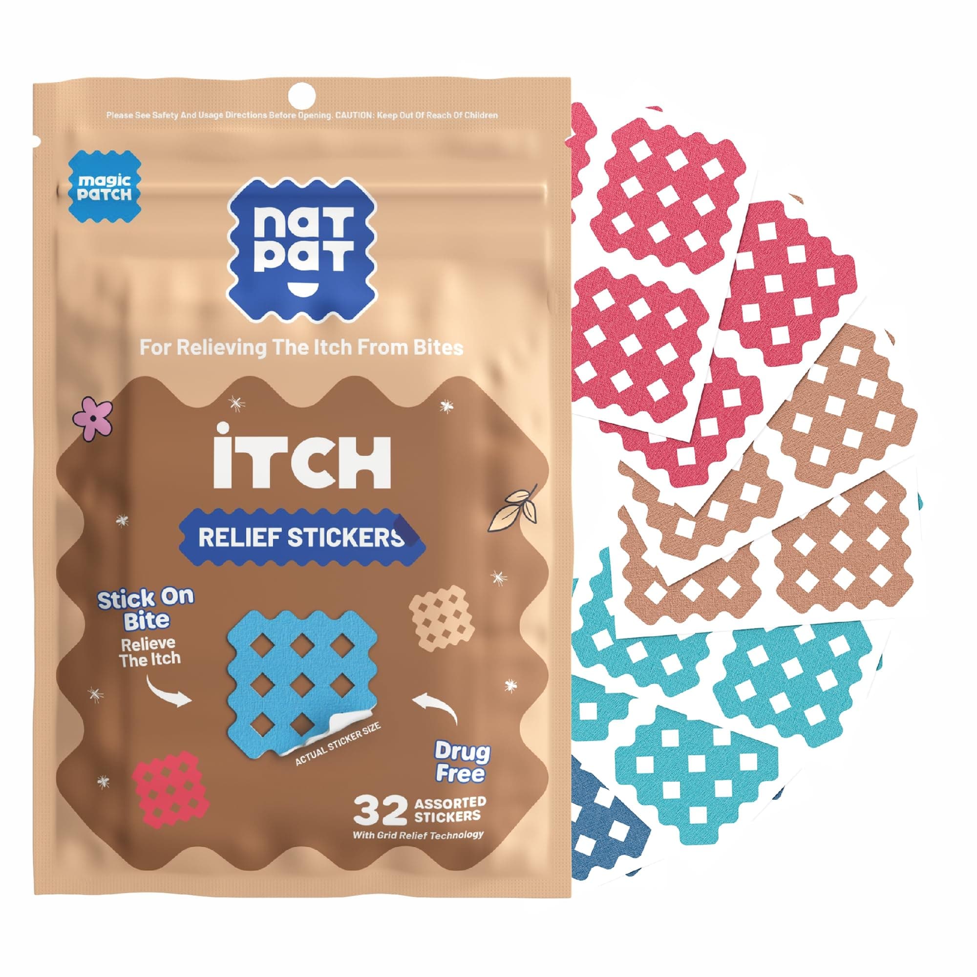 NATPAT Magic Patch Itch Relief Stickers - Insect Bite Stickers for Mosquitos, Ticks, Midges, Sandflies, and Bed Bug Bites - 30 Count - BUZZPATCH - The Original Natural Patch for Itch Relief