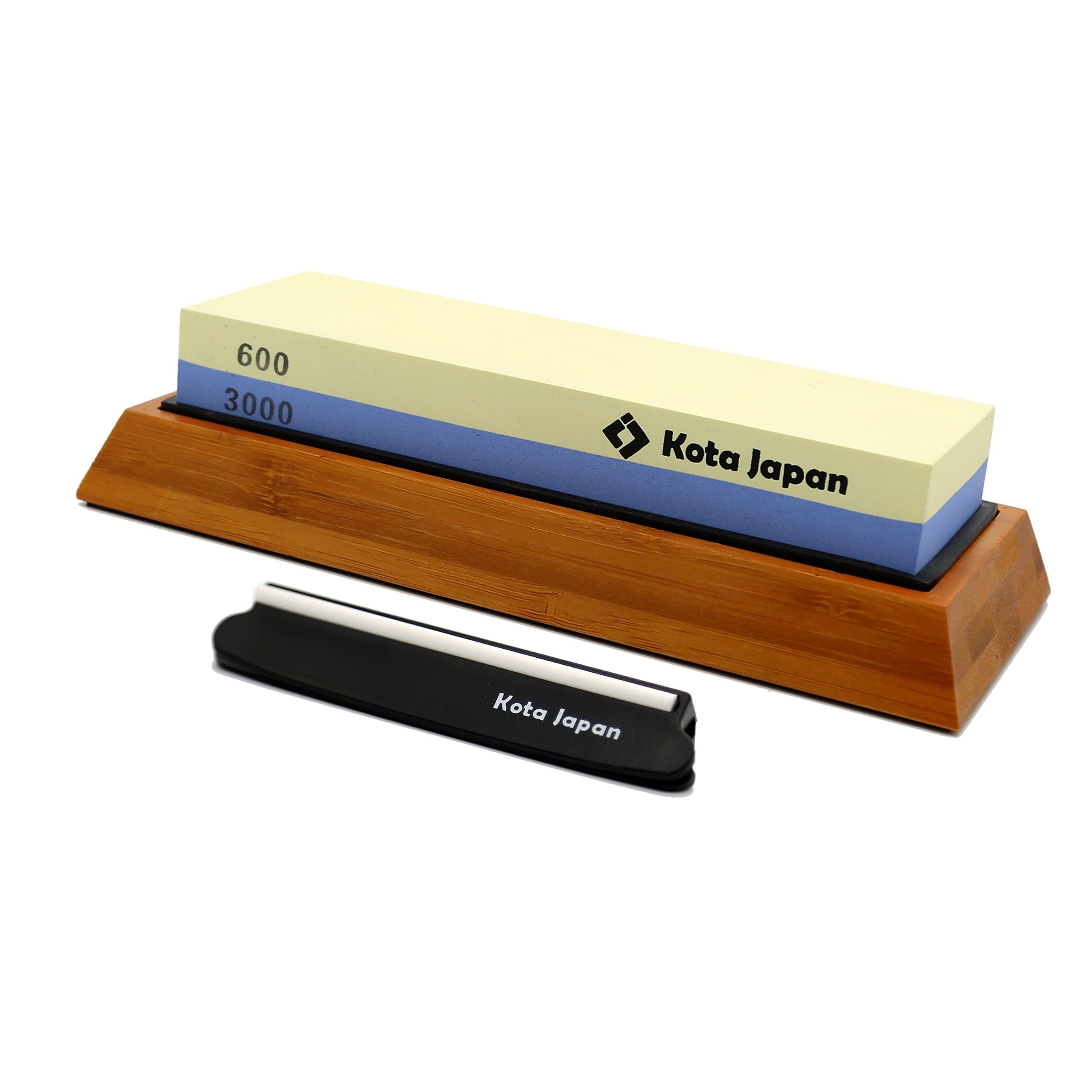 Kota JapanCombination Dual Sided 600-3000 Grit Diamond Knife Sharpener Whetstone Set for Coarse Sharpening & Fine Polishing. Water Stone Kit | Adjustable Bamboo Holder Base | Precision Blade Guide