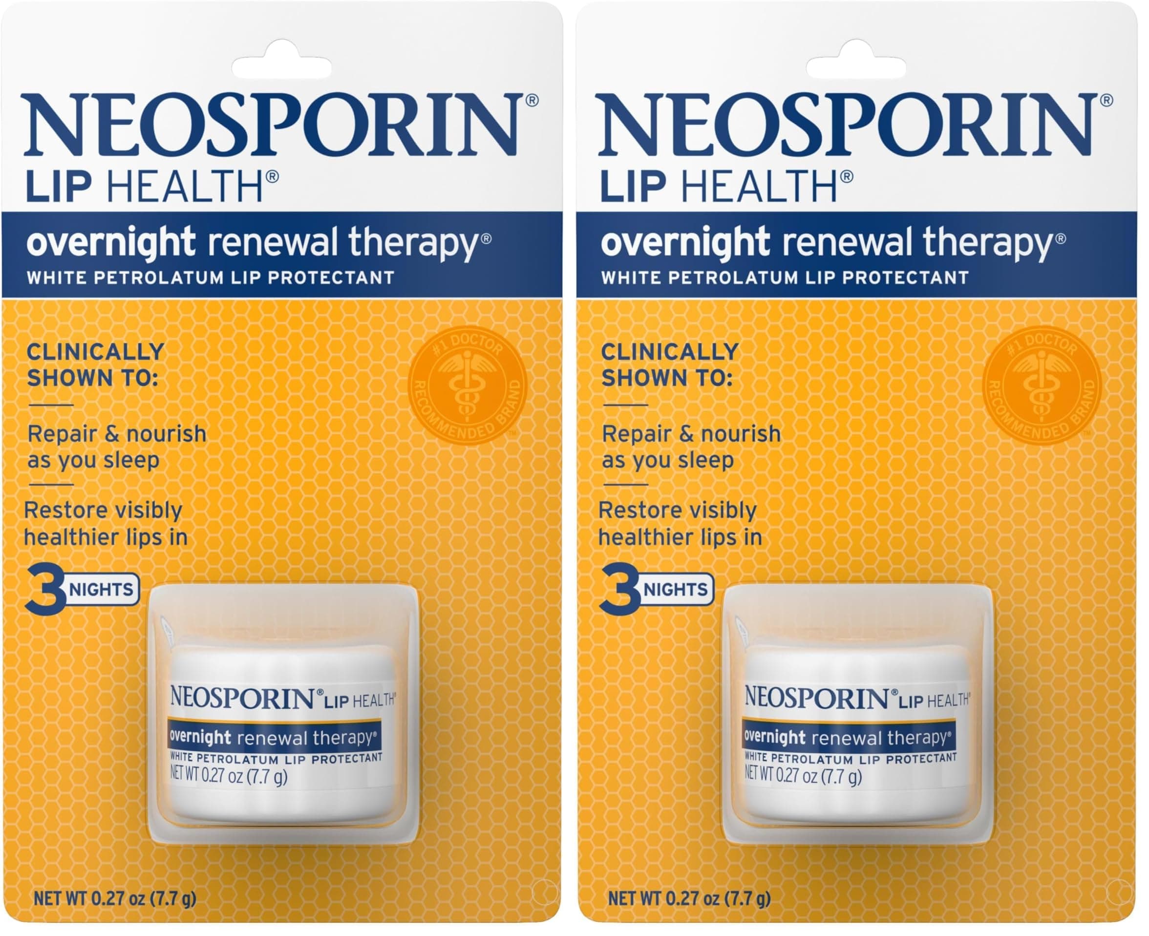 Neosporin Lip Health Overnight Healthy Lips Renewal Therapy Petrolatum Lip Protectant, 0.27 Ounce (Pack of 2)