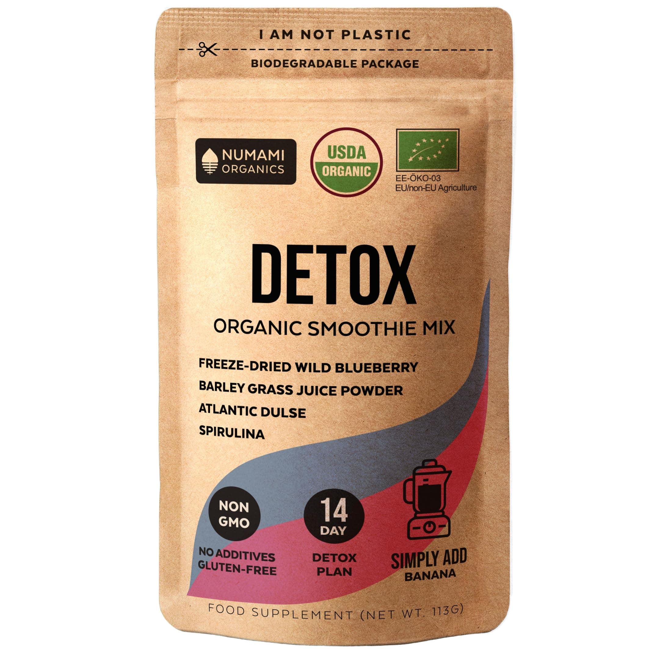Organic Detox Blueberry Smoothie Mix with Healthy Spirulina, Atlantic Dulse and Barley Grass Juice Powder, Premium Quality Superfood