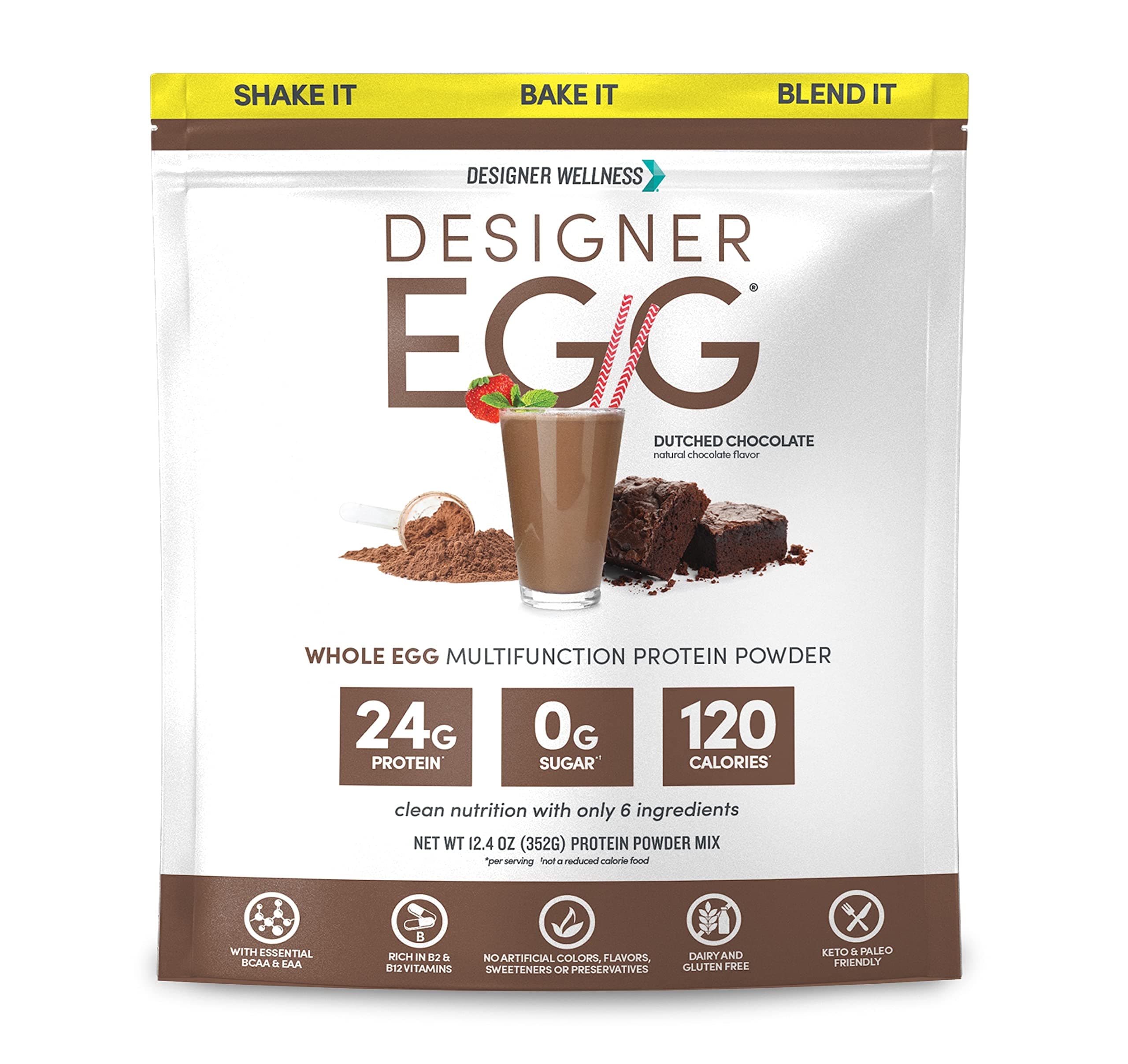 Designer Wellness Protein Totally Egg, Dutch Chocolate, 12.4 Ounce, Egg White & Yolk Protein Powder