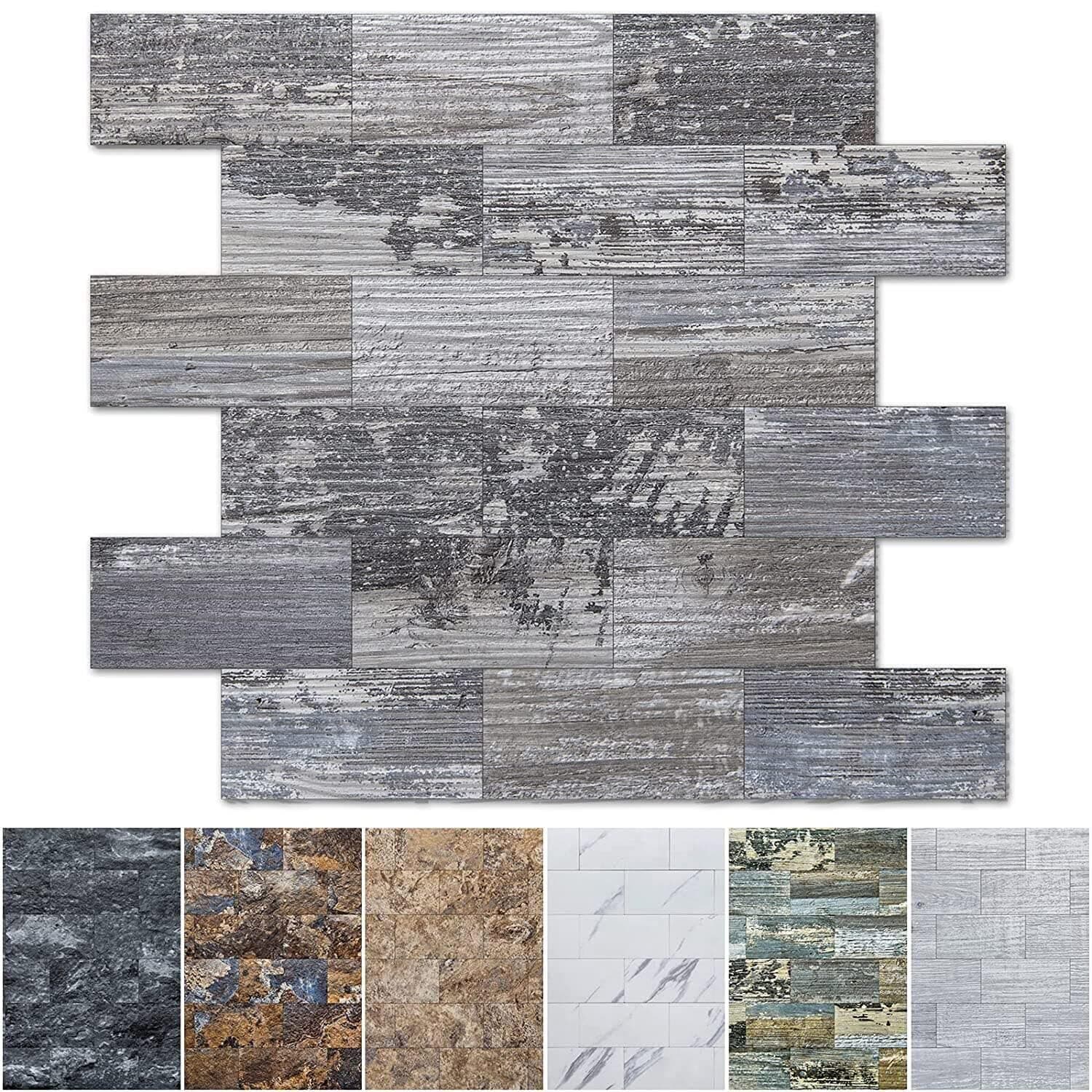 Art3d 10-Sheet Peel and Stick Backsplash PVC Wall Tile, Stickon Tile for Kitchen Backplash, Bathroom Vanities, Fireplace Decor, Laundry Table, Stair Decals in Light Rustic, Plastic-Sheets