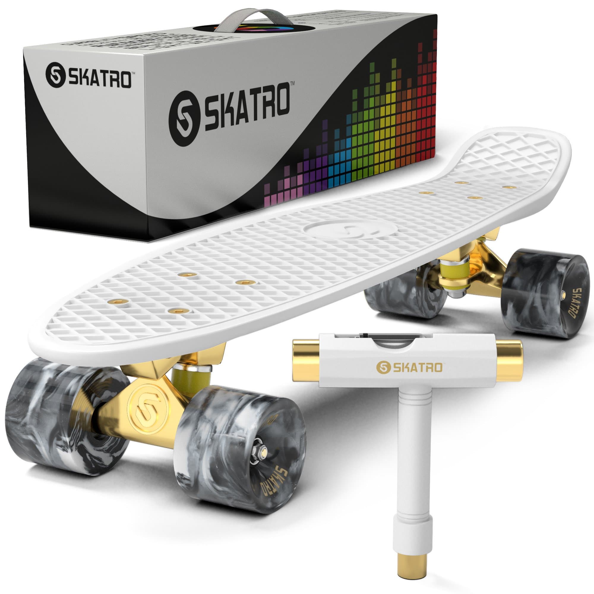 Skatro Mini Cruiser Skateboard. 22x6inch Retro Style Plastic Board Comes Complete